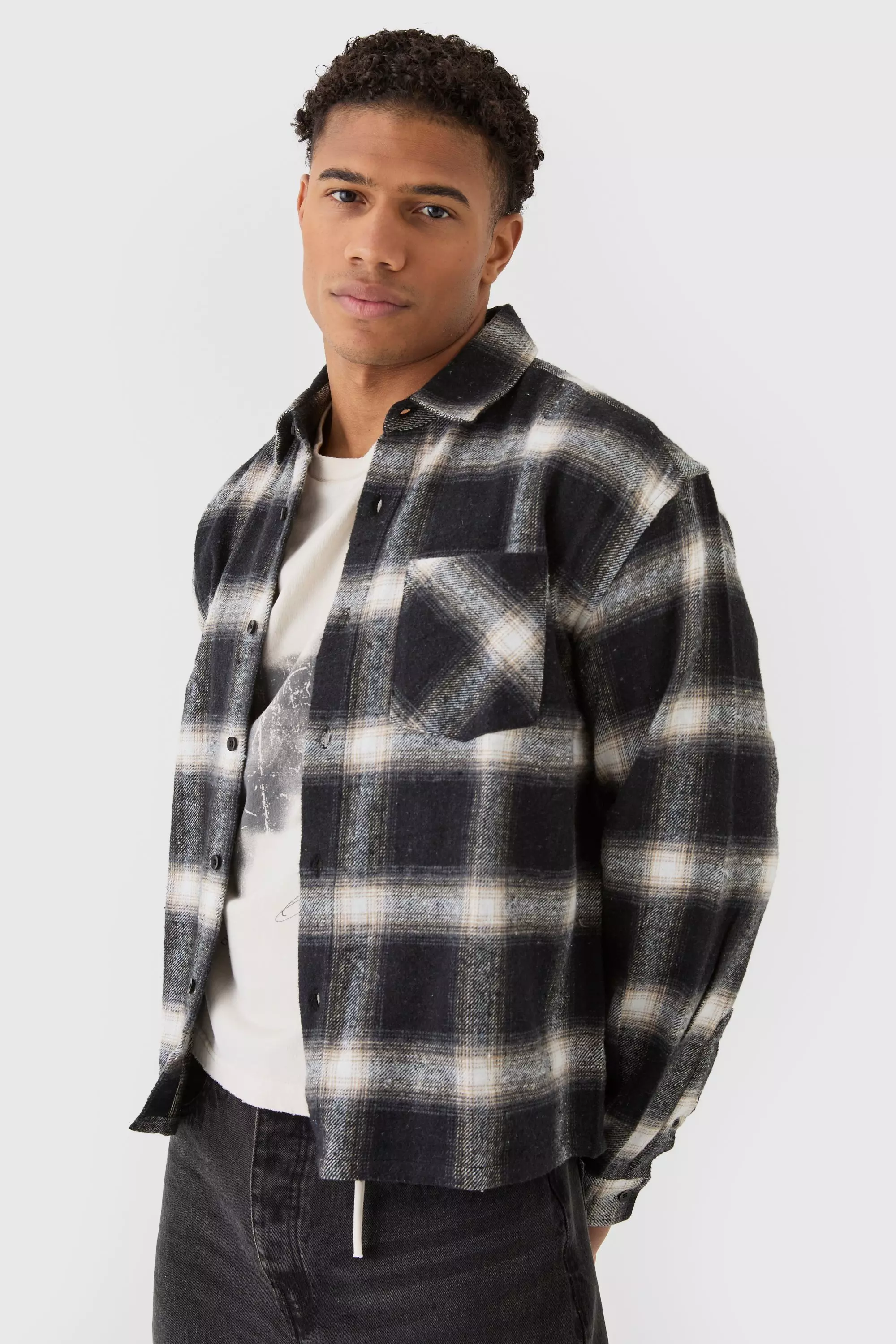 Langärmliges kastiges Oversize Karohemd, Black alternatives Bild