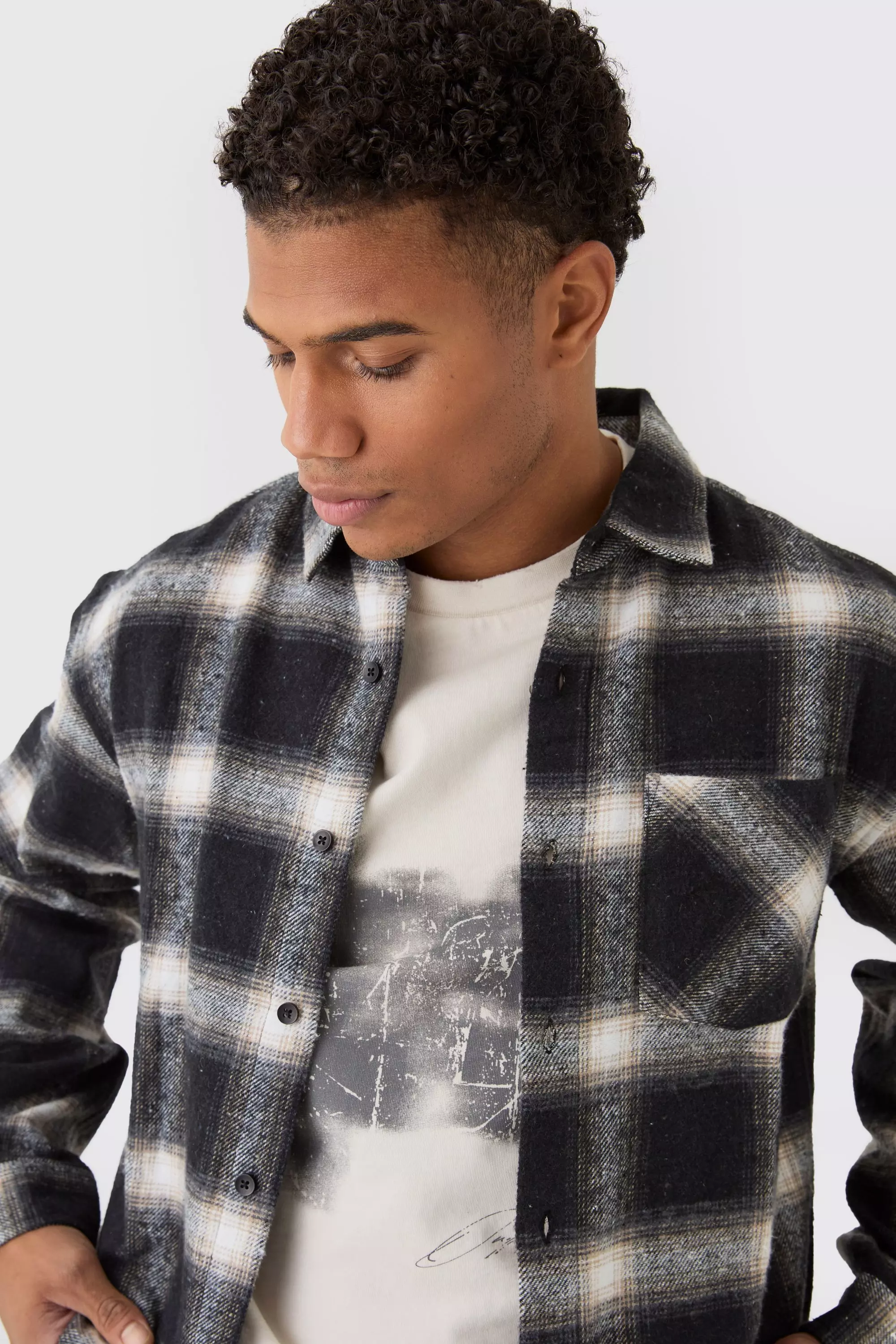 Black Oversized Boxy Long Sleeve Check Shirt alternative image