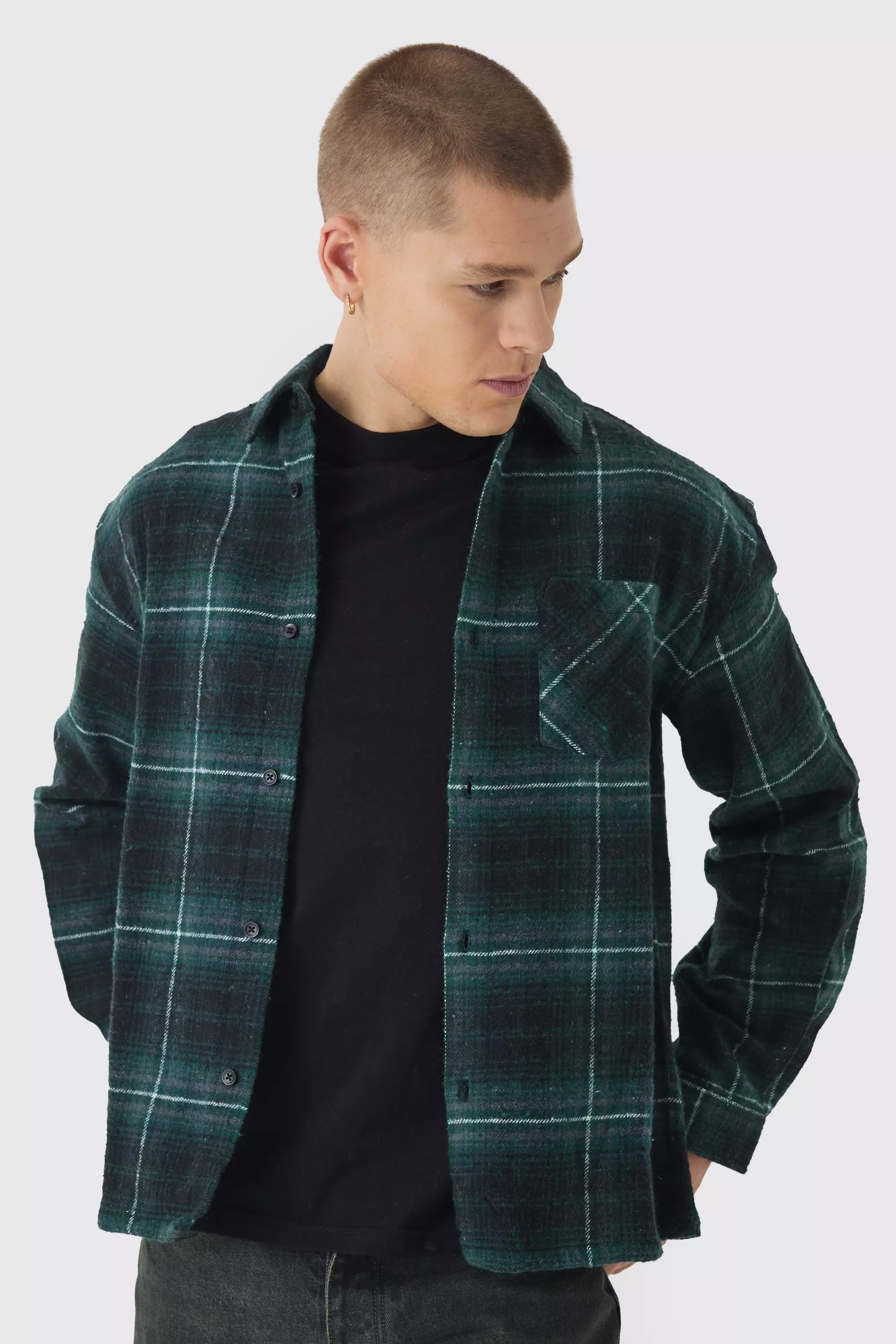 Camicia Oversize A Maniche Lunghe A Quadri, Black immagine alternativa