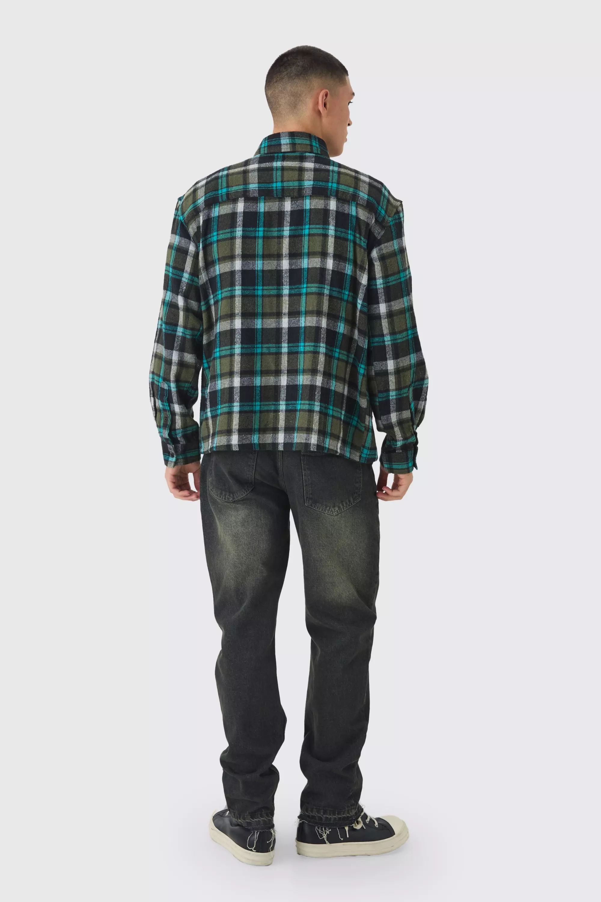 Green Oversized Long Sleeve Check Shirt alternative image