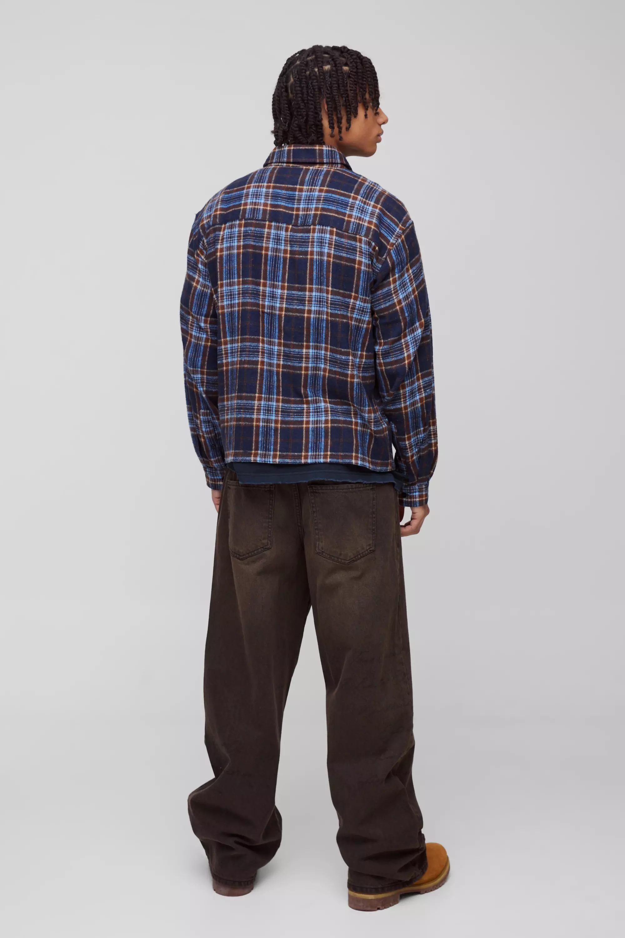 Navy Oversized Boxy Long Sleeve Check Shirt alternative image
