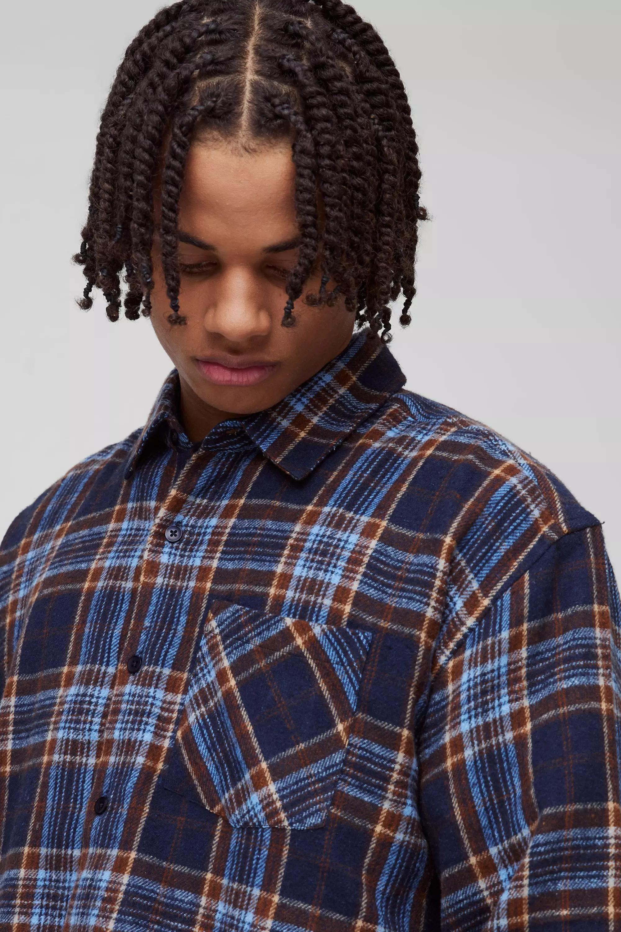 Navy Oversized Boxy Long Sleeve Check Shirt alternative image