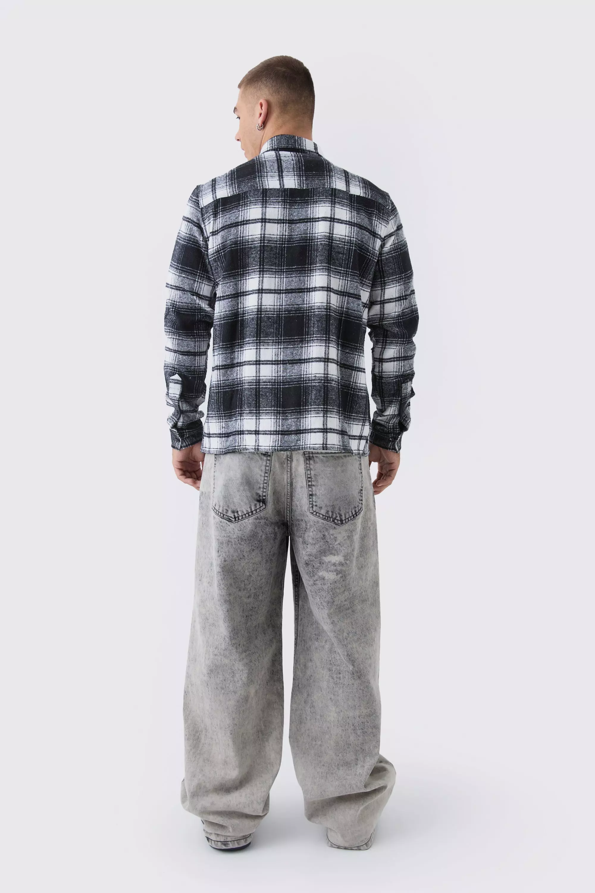 Black Regular Fit Long Sleeve Plaid Applique Shirt alternative image