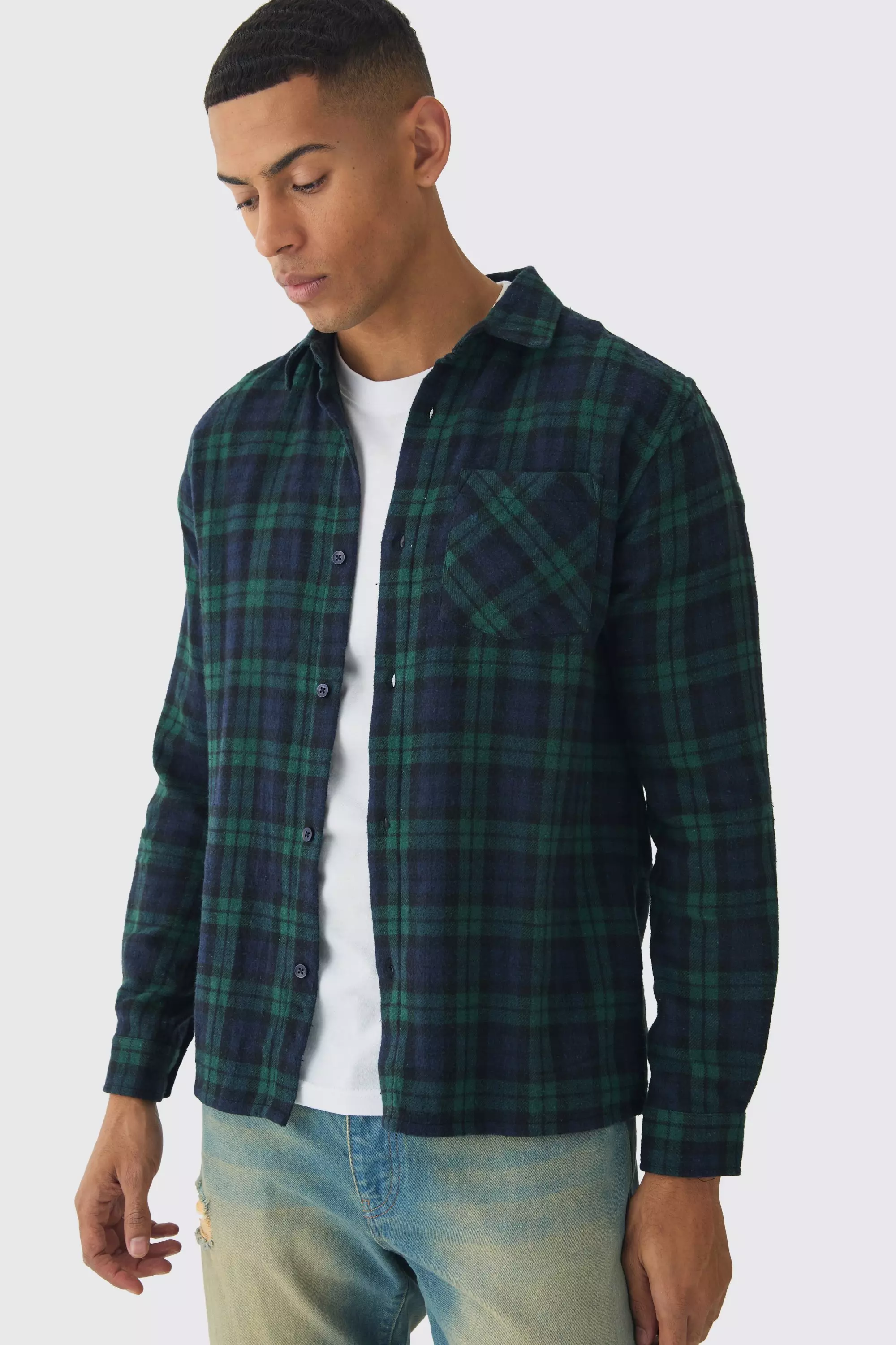 Navy Regular Fit Long Sleeve Check Shirt alternative image
