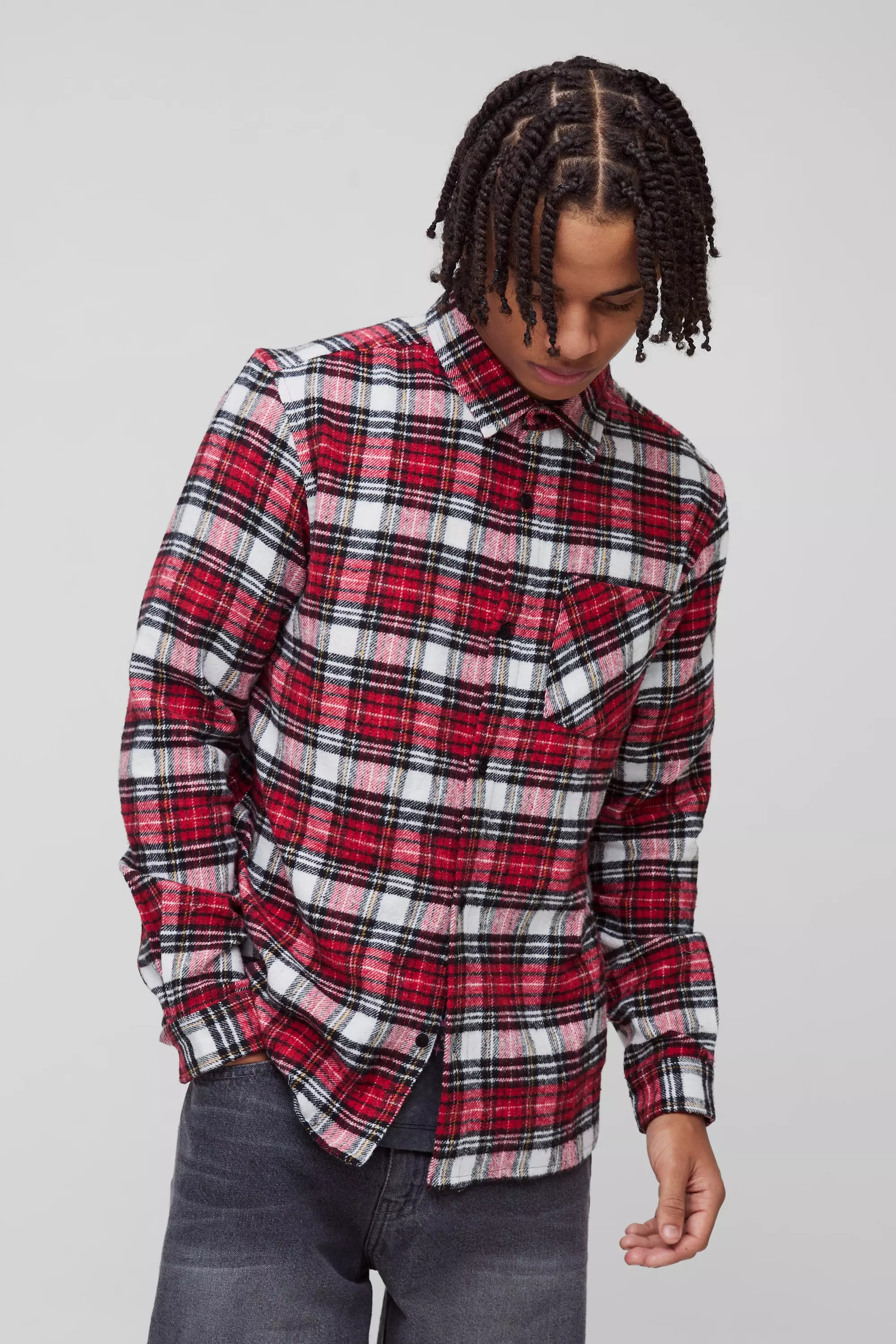 Red Regular Fit Long Sleeve Check Shirt