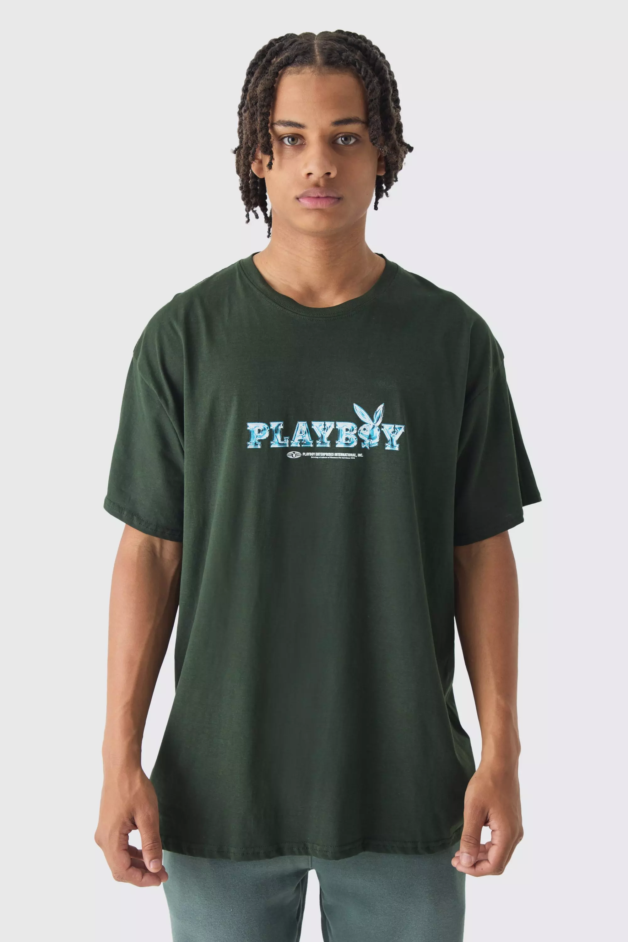 Oversized Wash Playboy Varsity License Print T Shirt boohooMAN