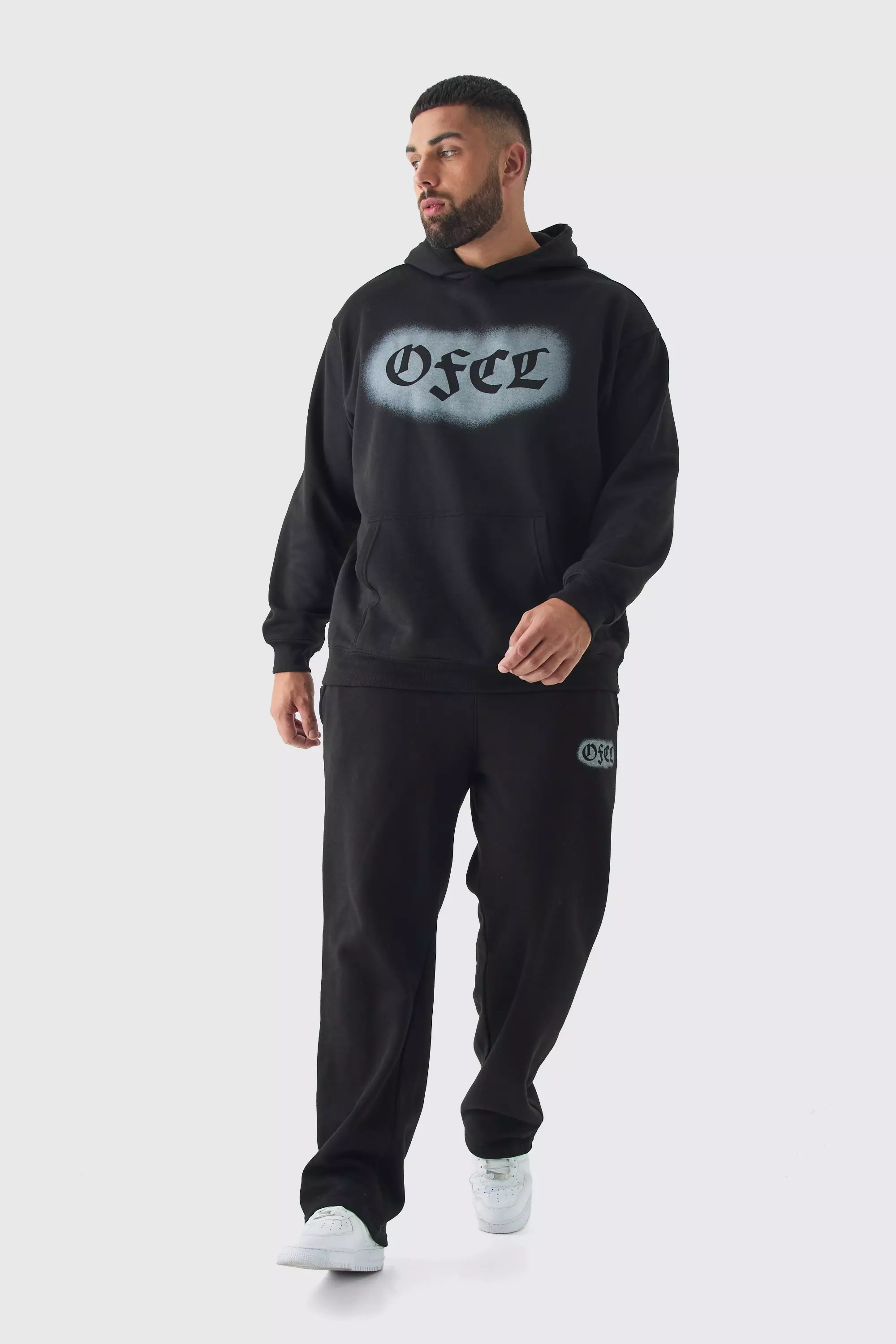 Black Plus OFCL Spray Hoodie & Relaxed Fit Sweatpants Tracksuit