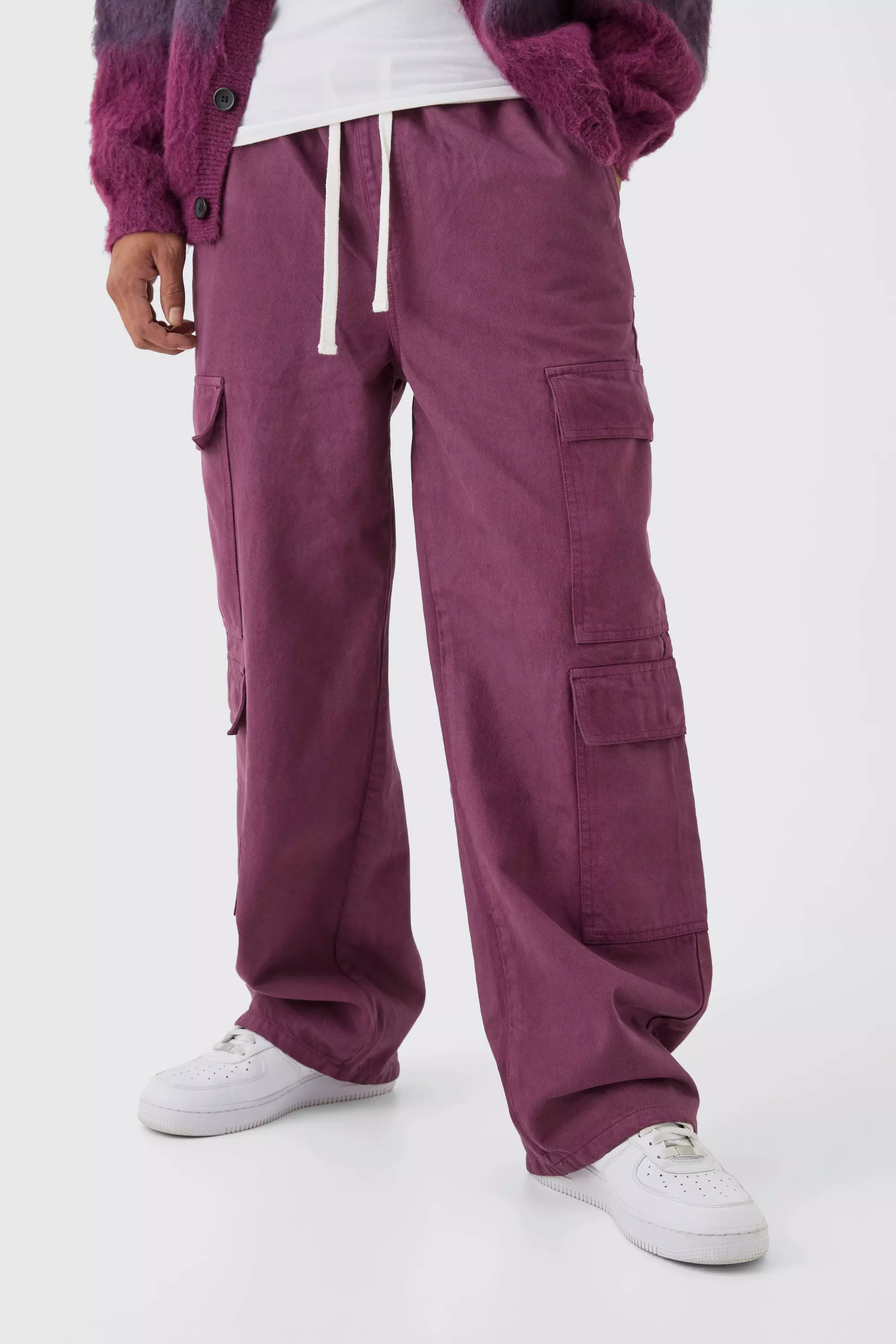 Purple Elasticated Baggy Fit Multi Cargo Pants alternative image