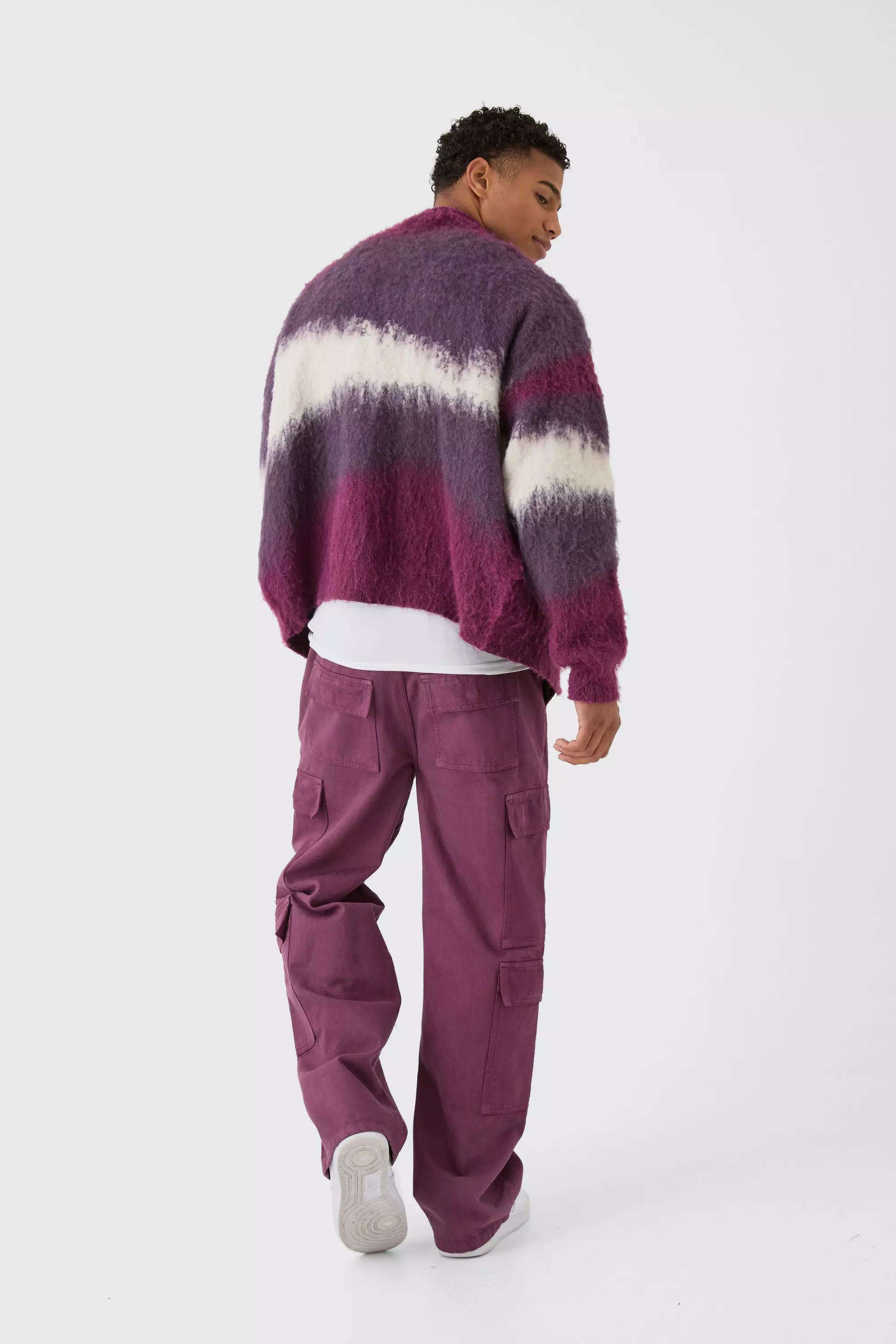 Purple Elasticated Baggy Fit Multi Cargo Pants alternative image