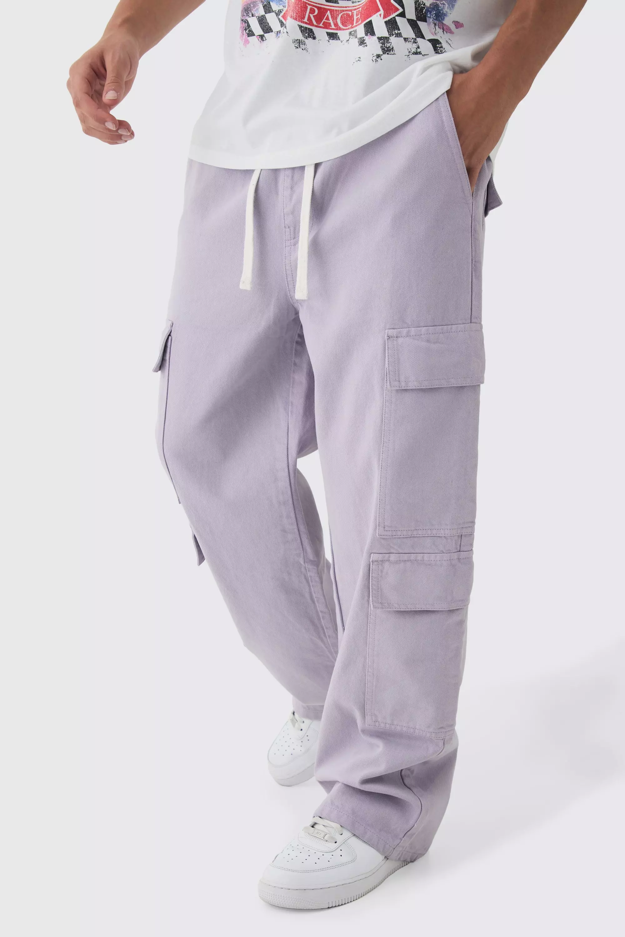 Grey Elasticated Waist Baggy Fit Multi Cargo Pants