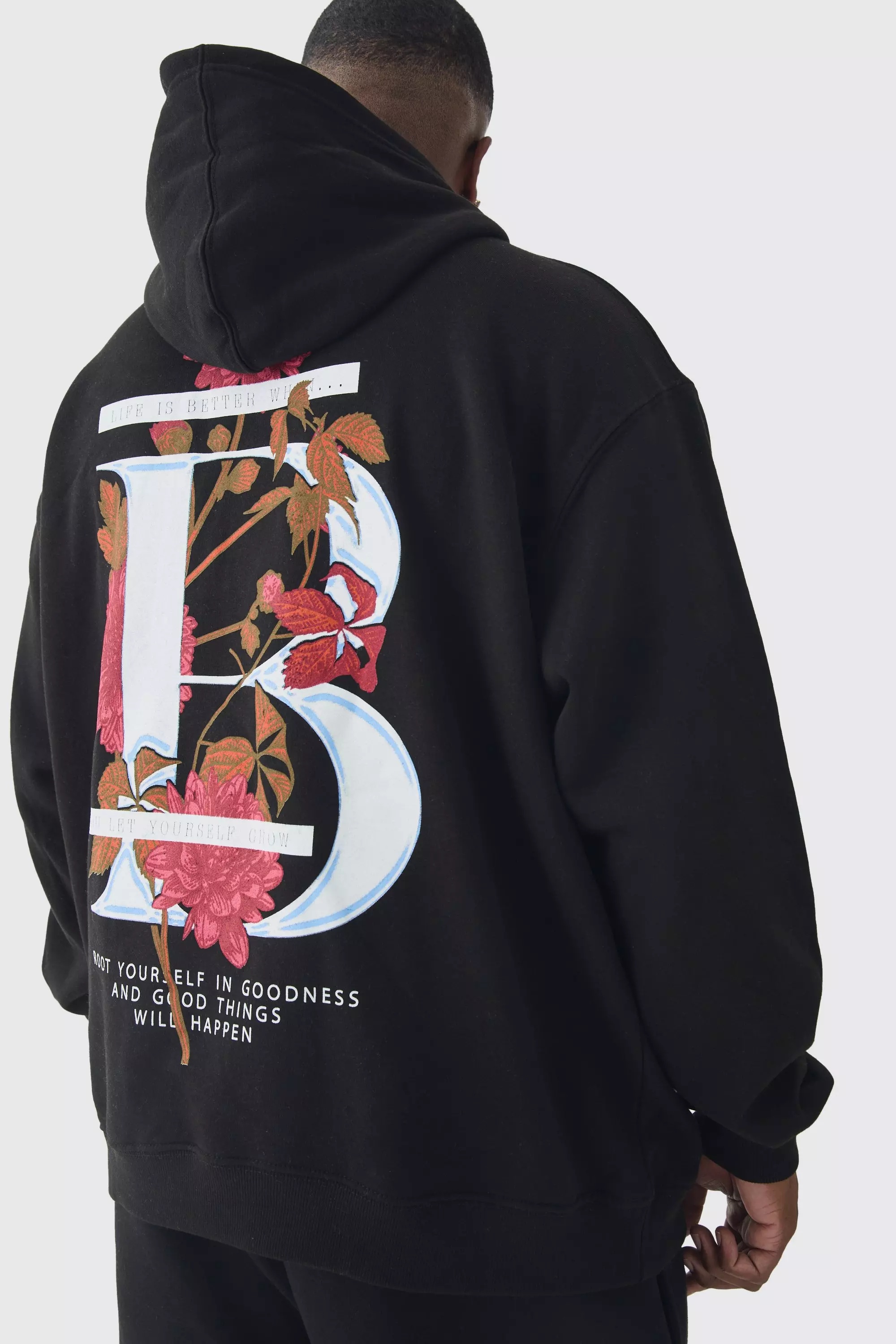 Black Plus B Floral Graphic Oversized Hoodie