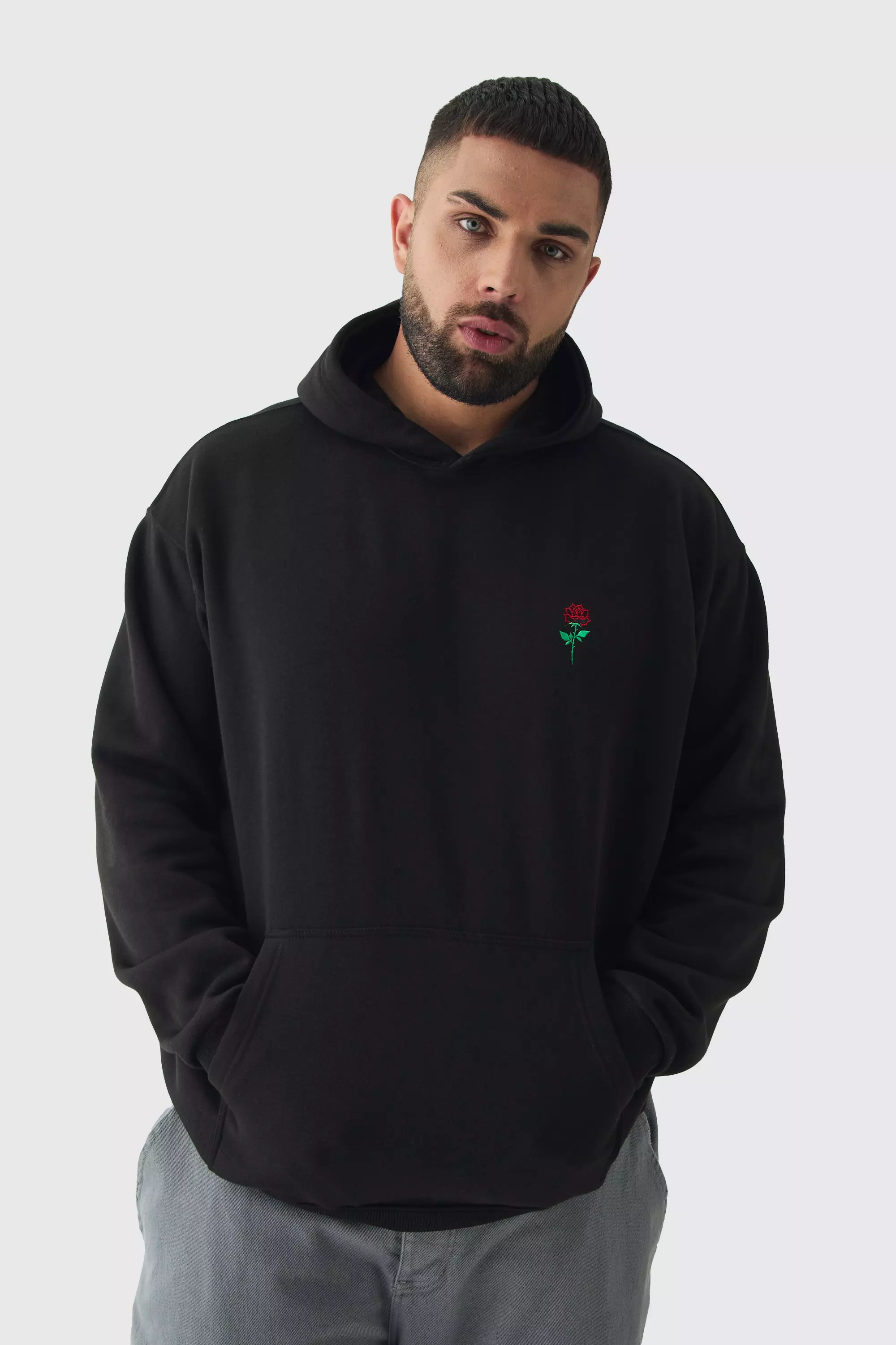 Black Plus Rose Embroidered Hoodie