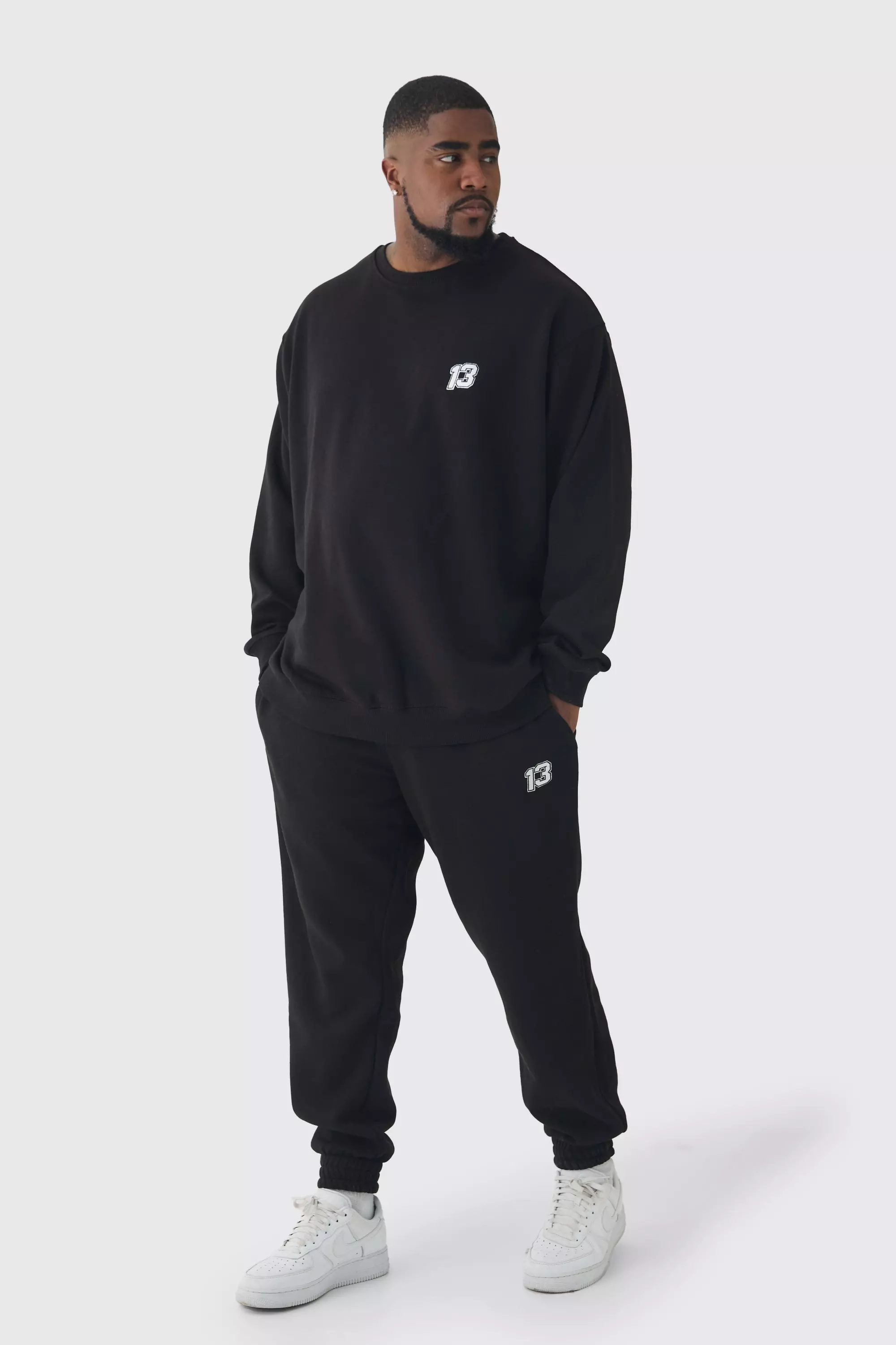 Plus 13 Embroidered Sweat Tracksuit Black