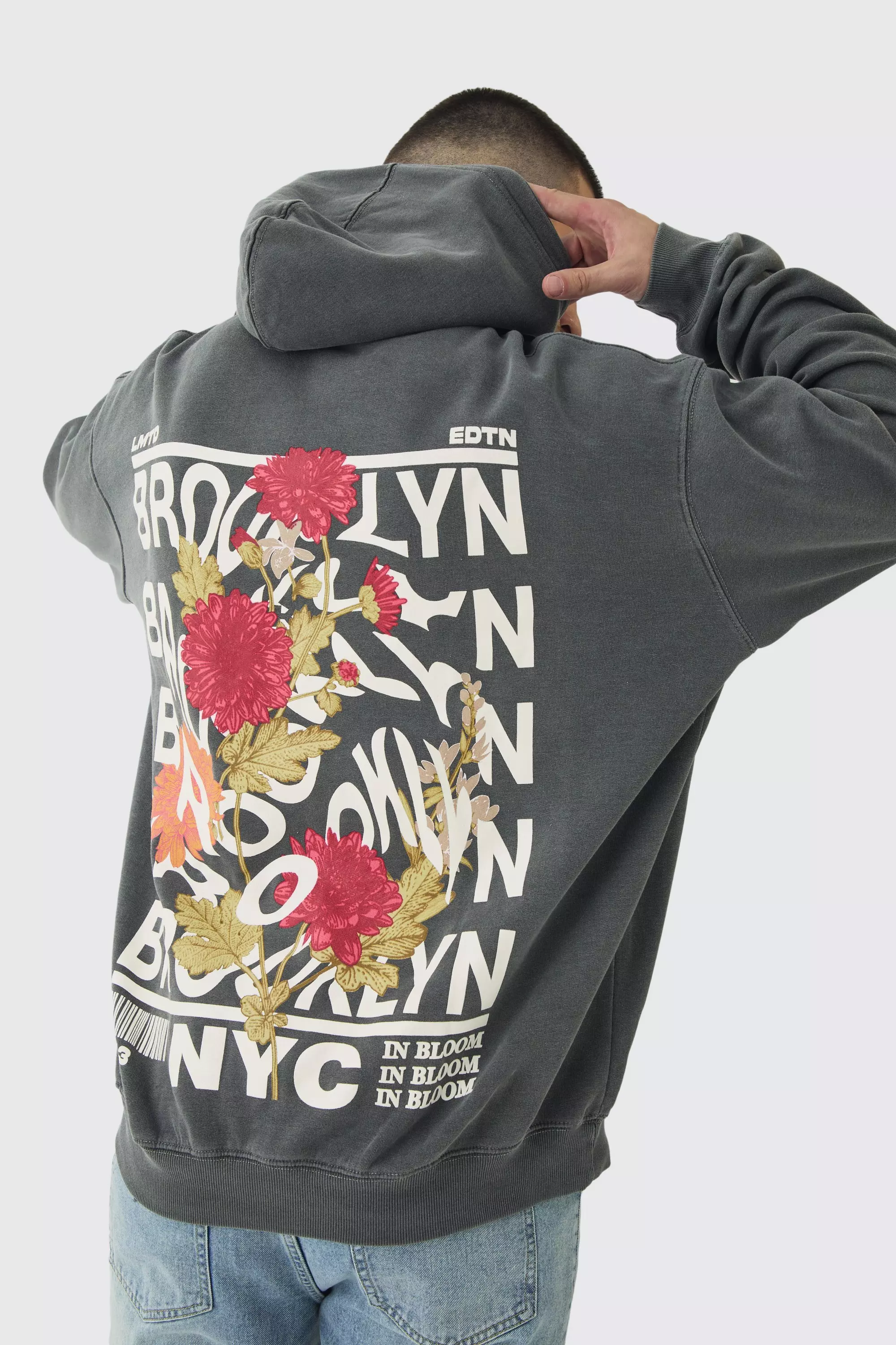 Charcoal Tall Brooklyn Oversized Graphic Hoodie alternative image