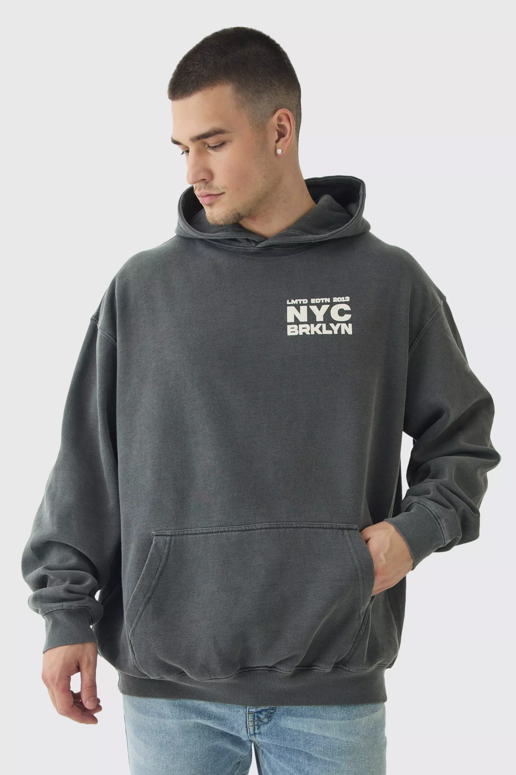 Charcoal Tall Brooklyn Oversized Graphic Hoodie alternative image