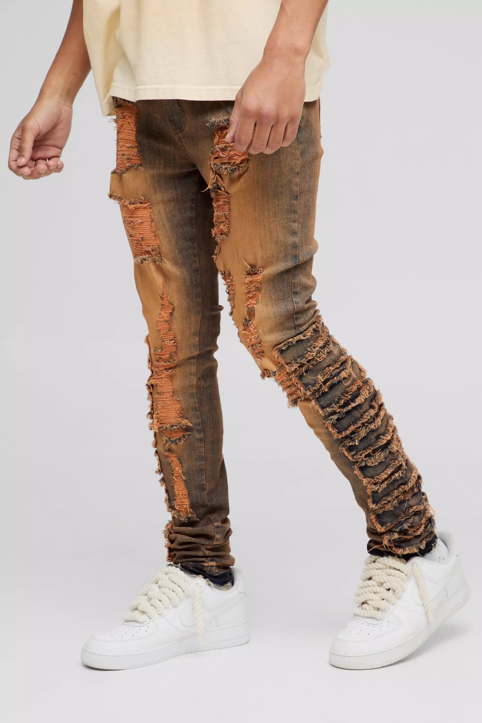 Antique blue Skinny Stretch Stacked Ripped Jeans alternative image
