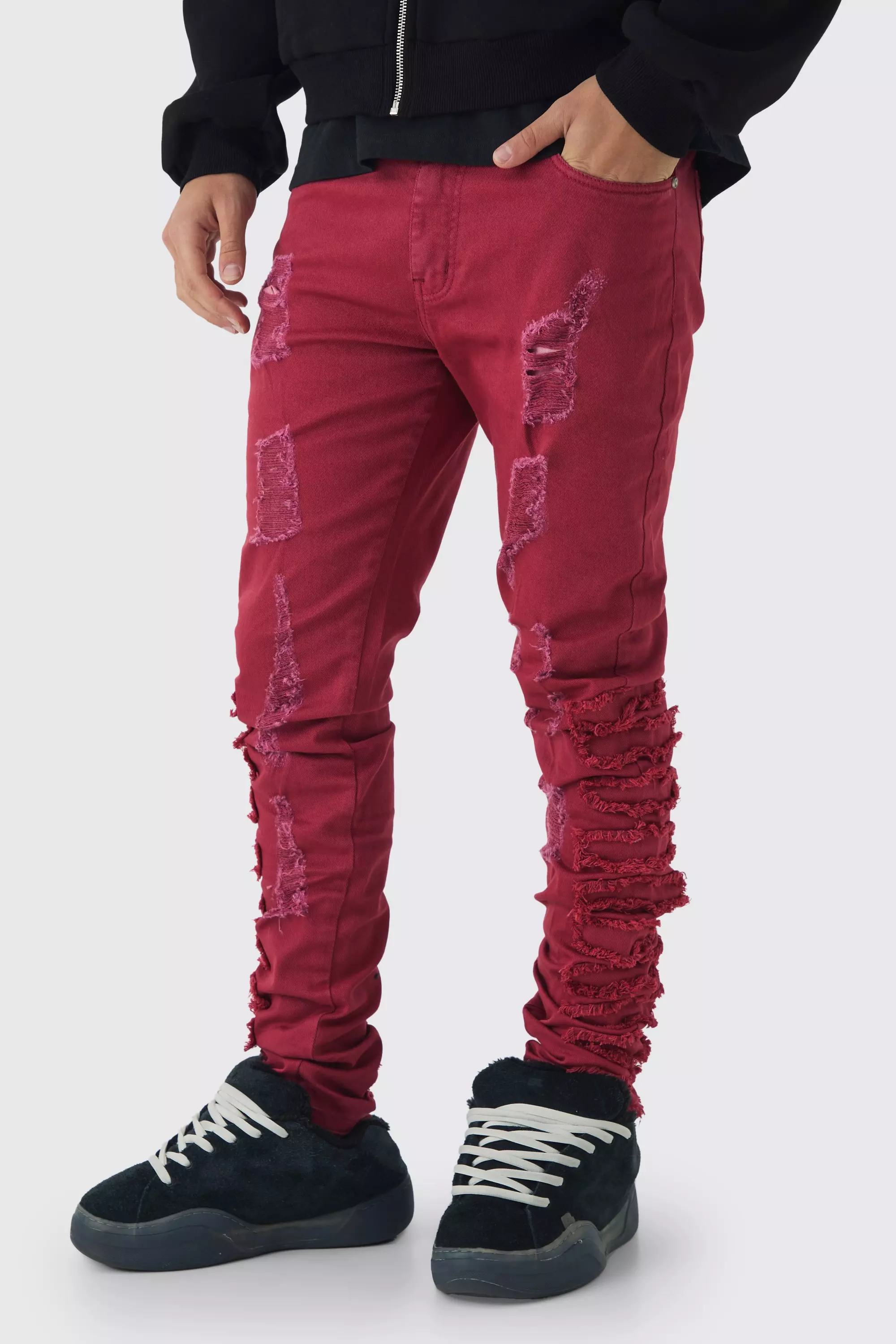 Red ripped jeans top