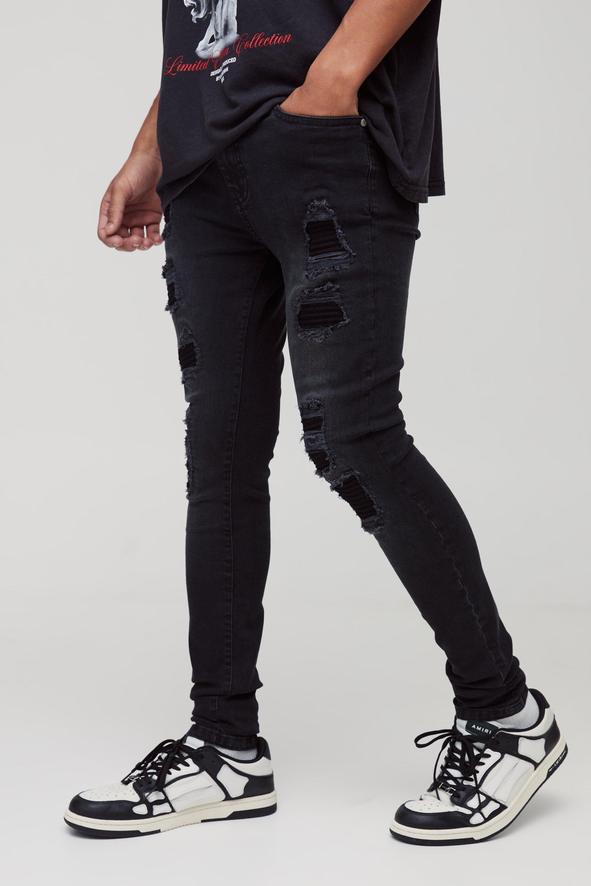 Super Skinny Stretch Biker Rip & Repair Jeans | boohooMAN USA