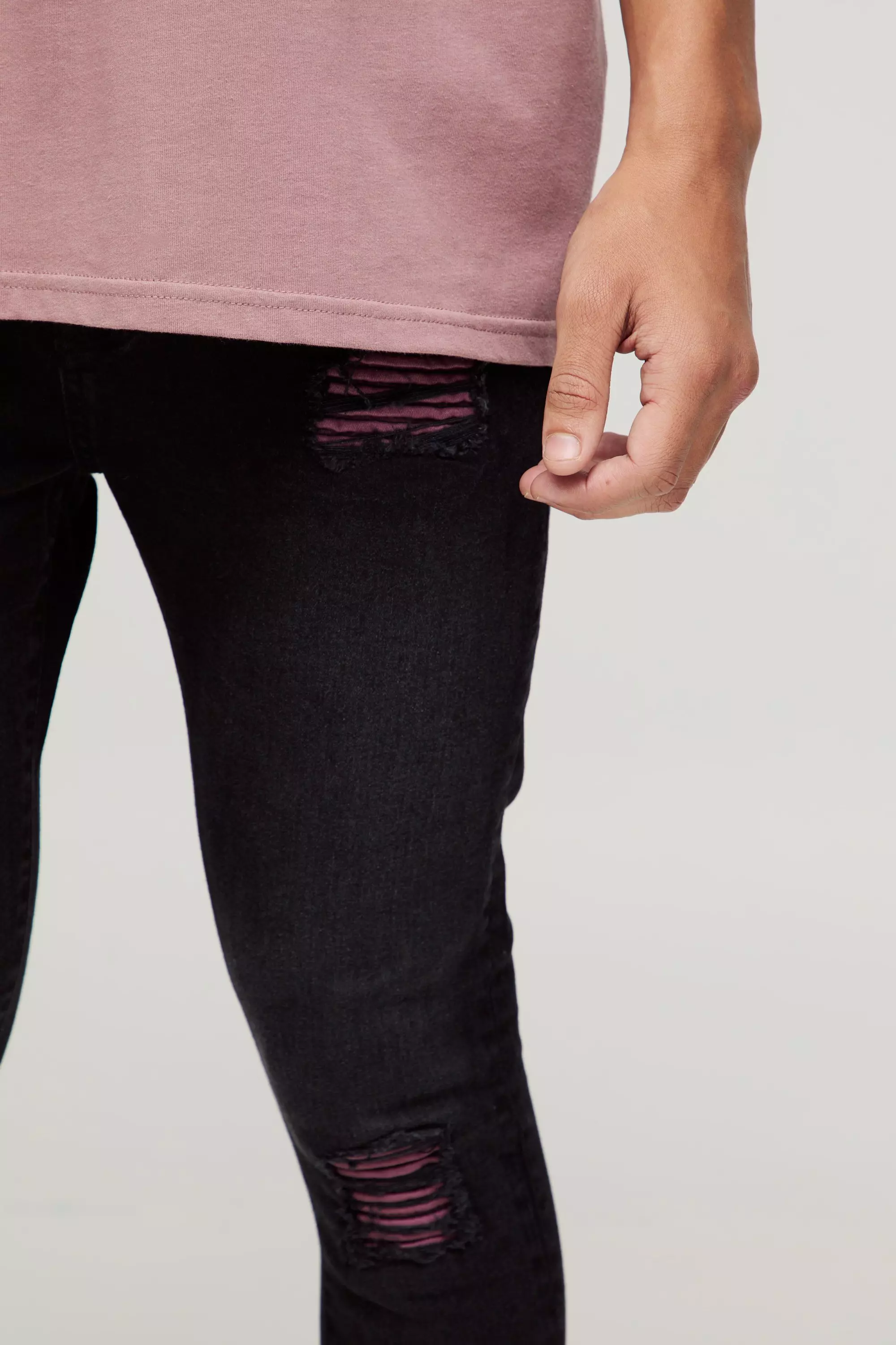 Black Super Skinny Stretch Biker Purple Rip & Repair Jeans alternative image