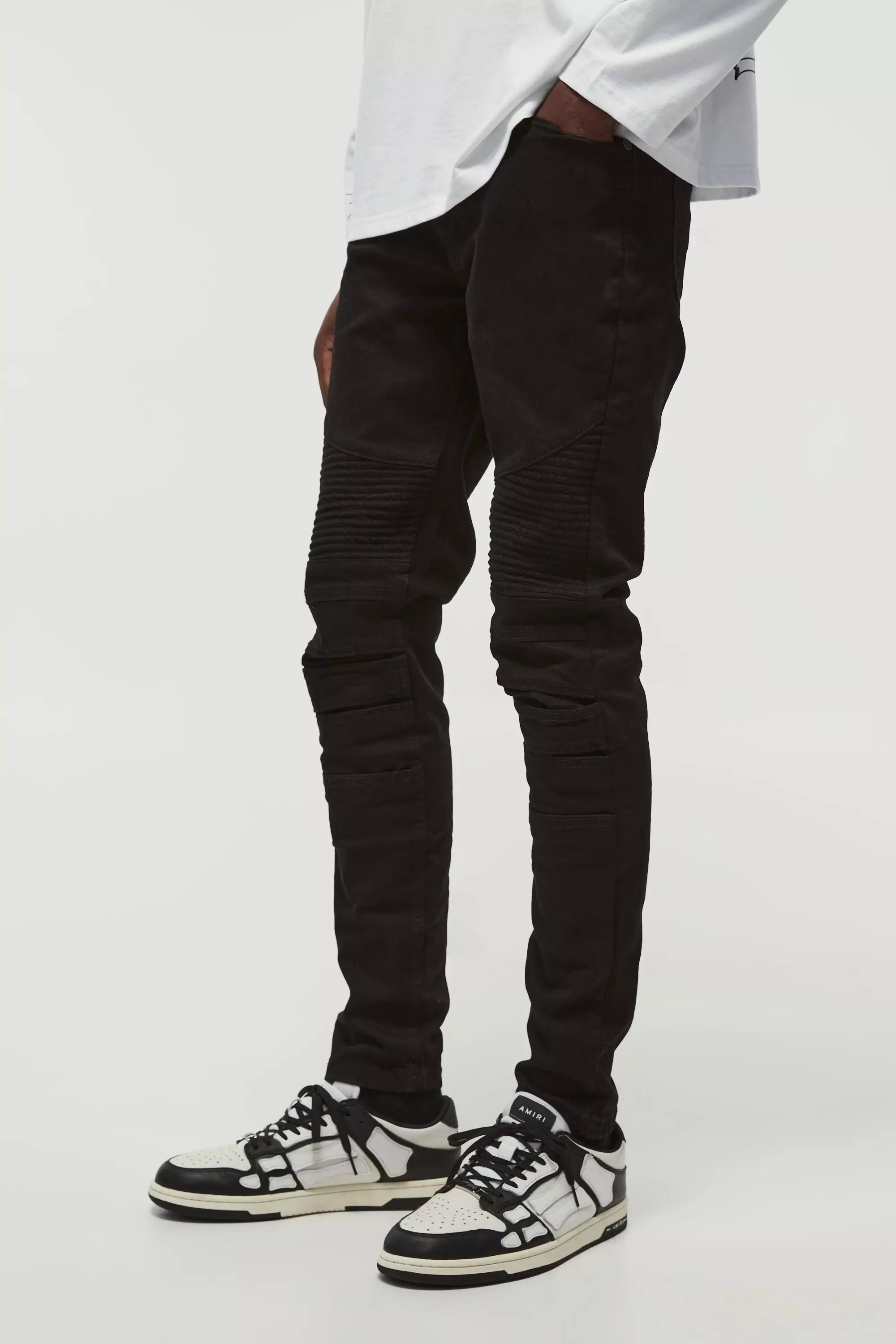 Skinny Biker Panel Jeans True black