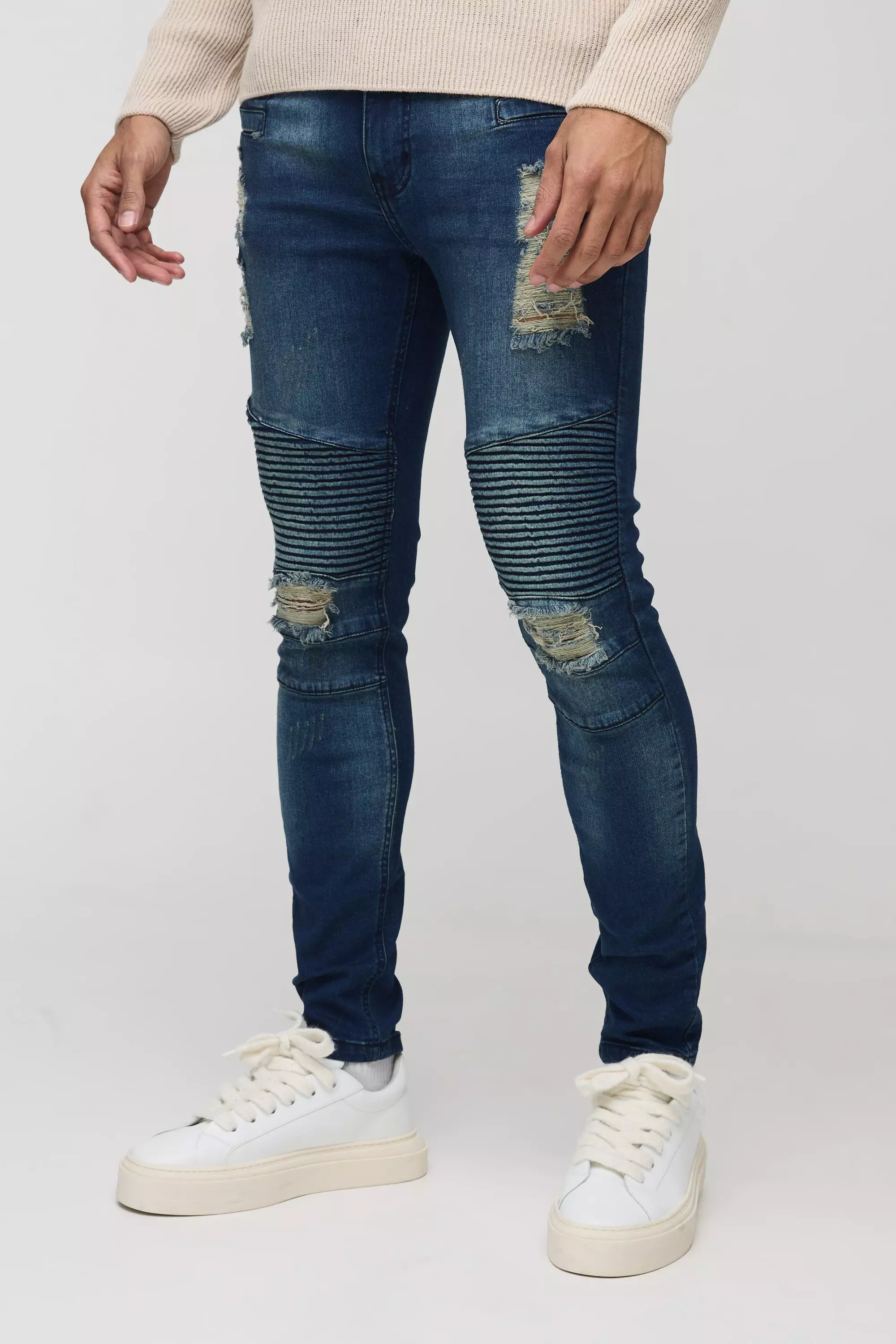 Vintage blue Skinny Stretch Ripped Distressed Biker Jeans alternative image