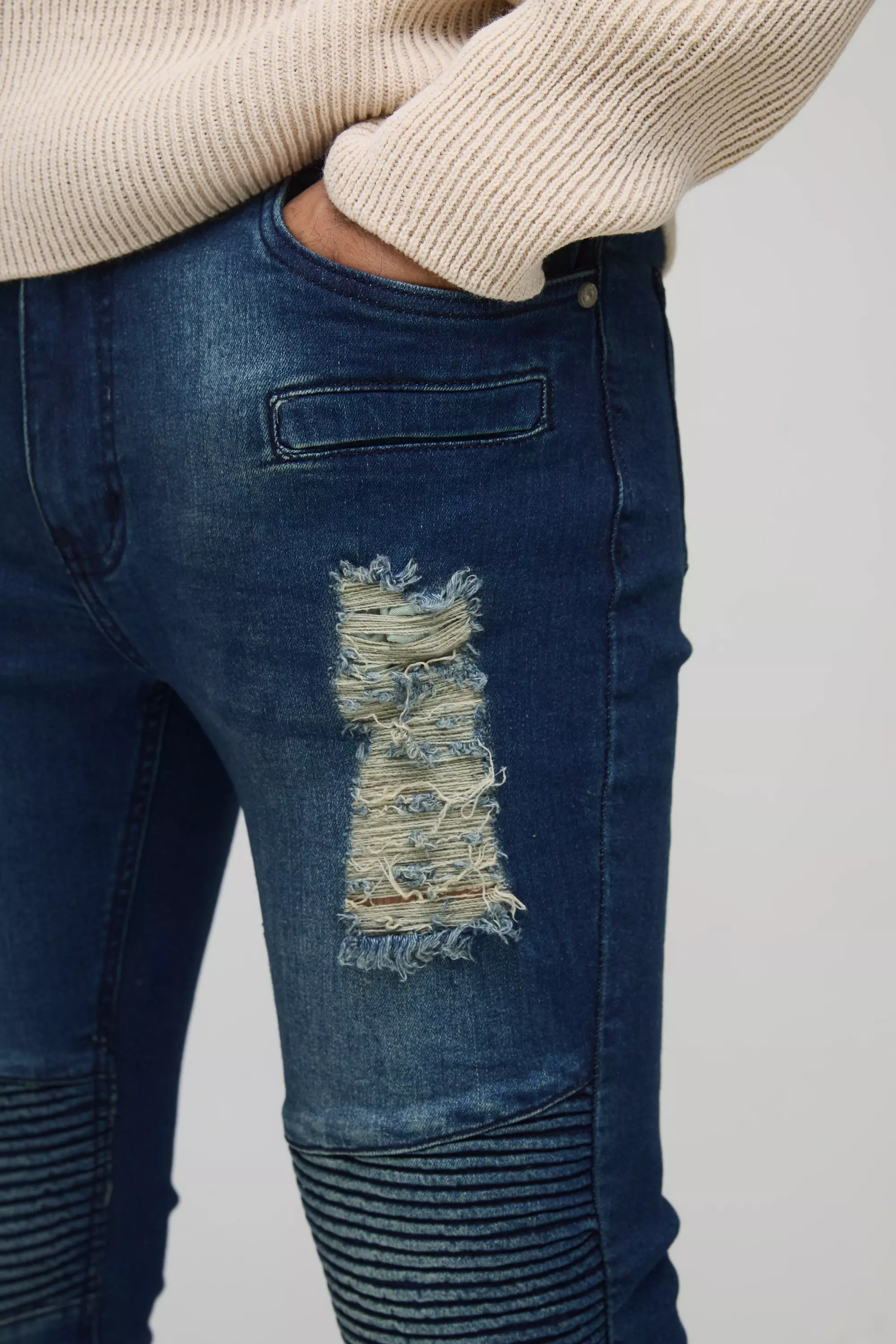 Vintage blue Skinny Stretch Ripped Distressed Biker Jeans alternative image