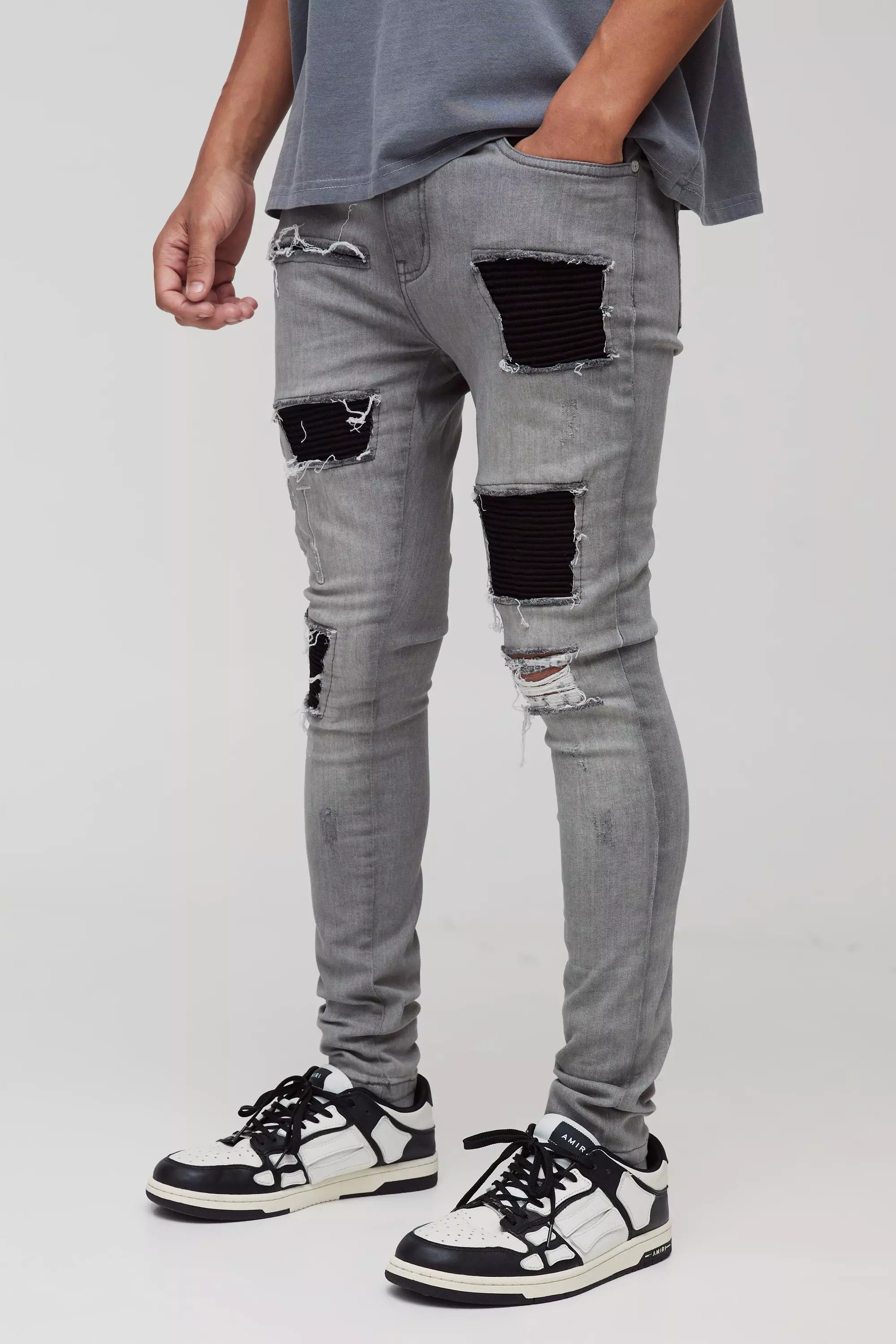 Light grey Gescheurde Super Skinny Jeans alternatieve afbeelding