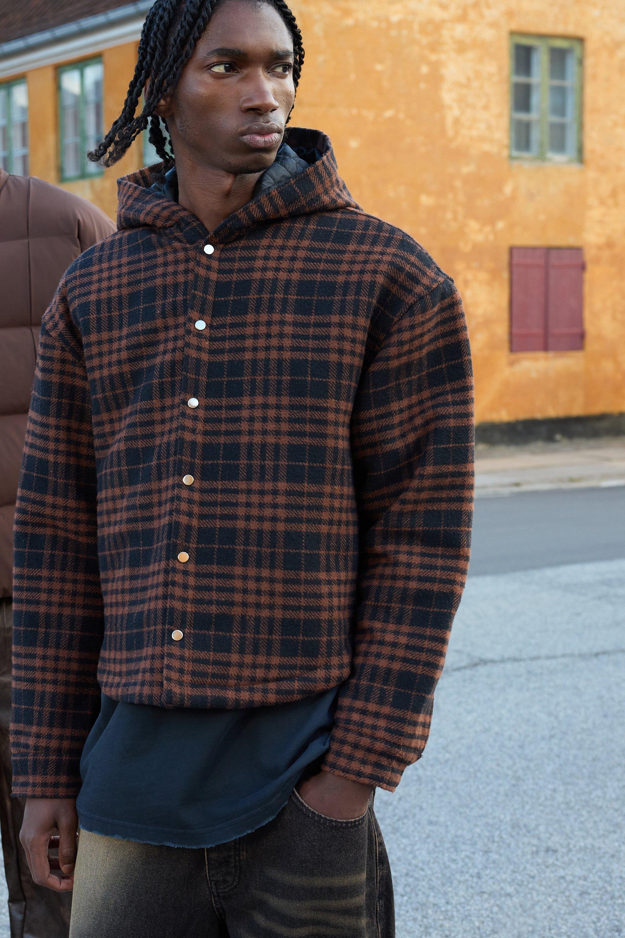 Men s Hooded Check Shirts boohooMAN UK