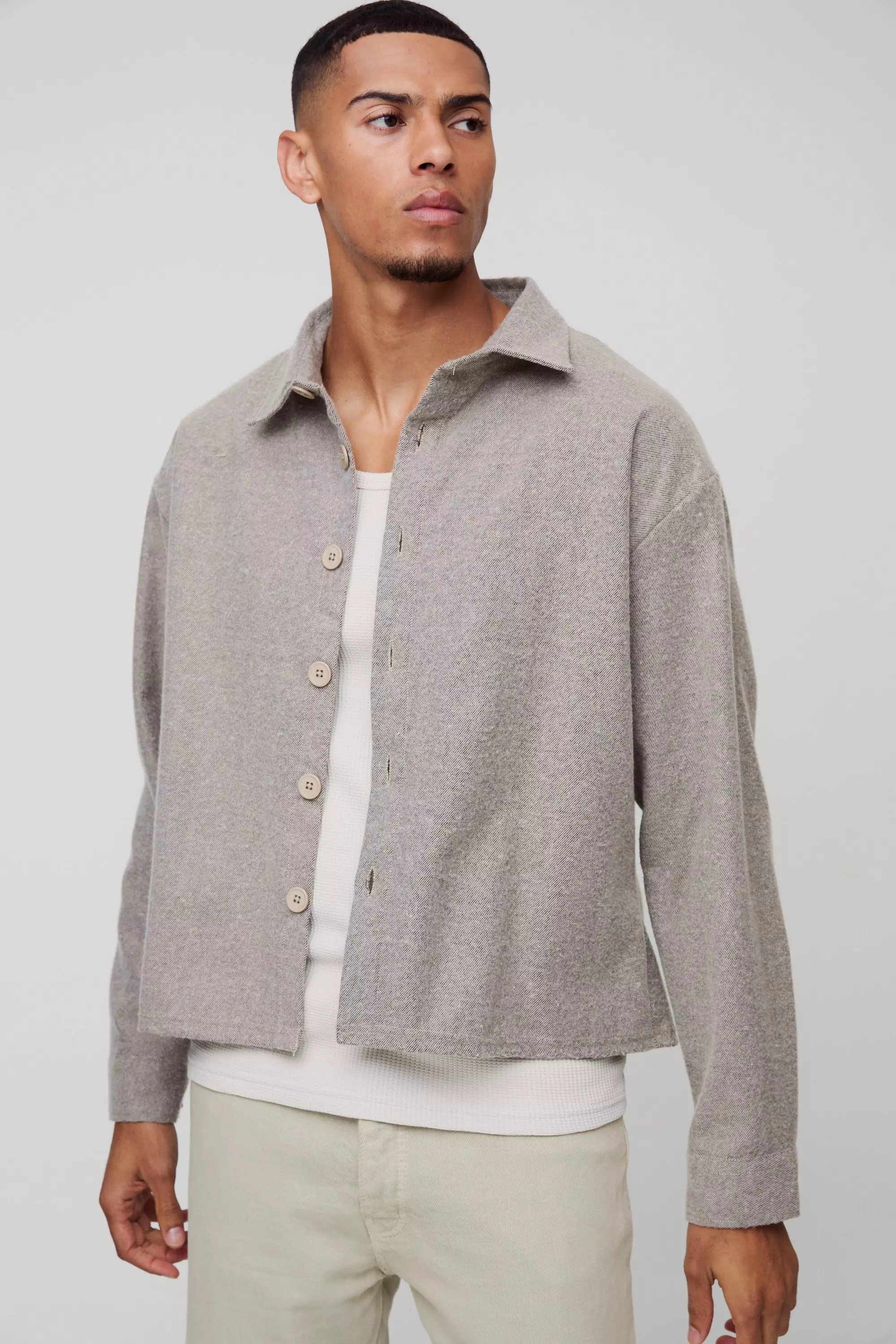 Taupe Oversized Brushed Twill Overshirt alternative image