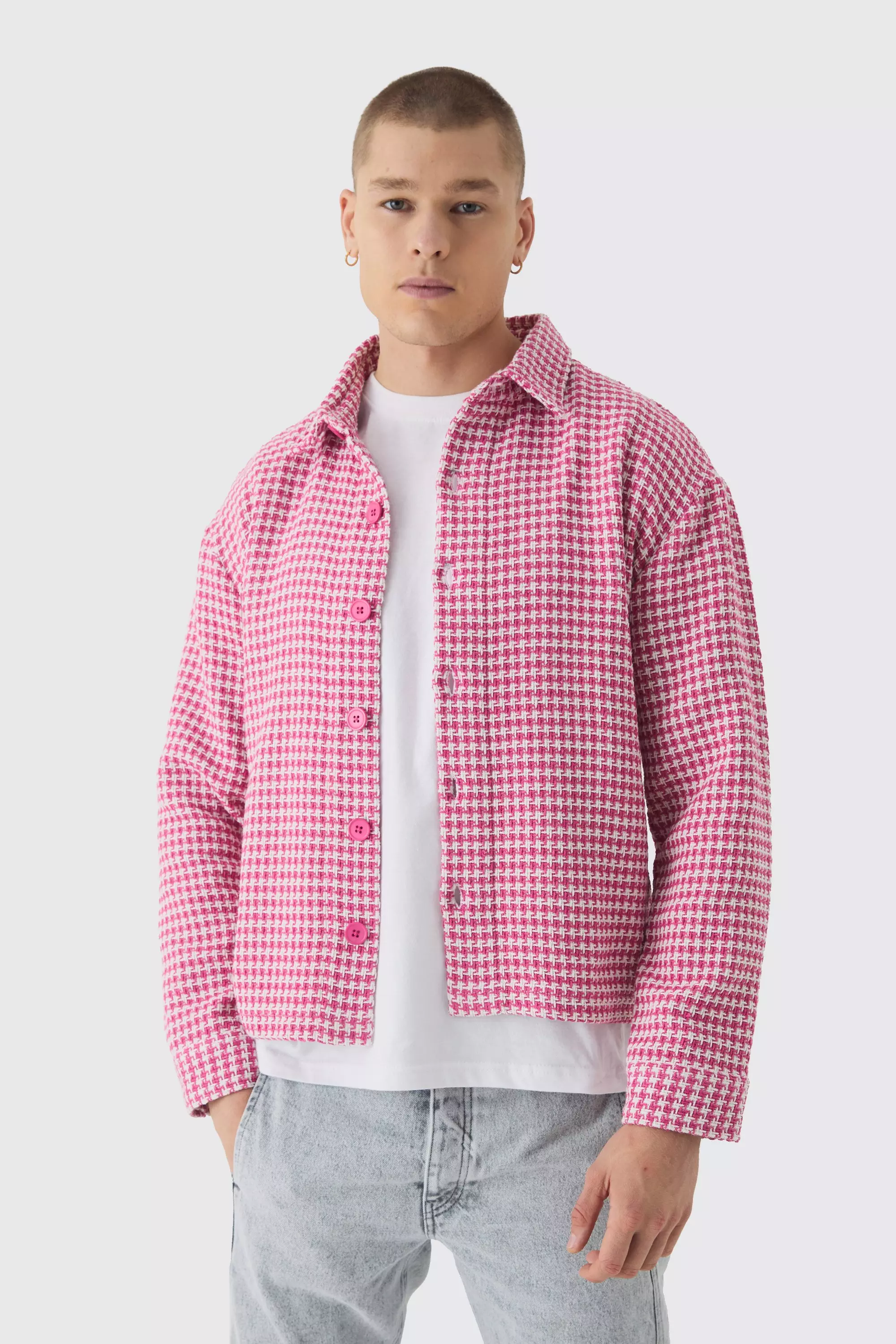 Pink Geruit Bouclé Regular Fit Overhemd alternatieve afbeelding