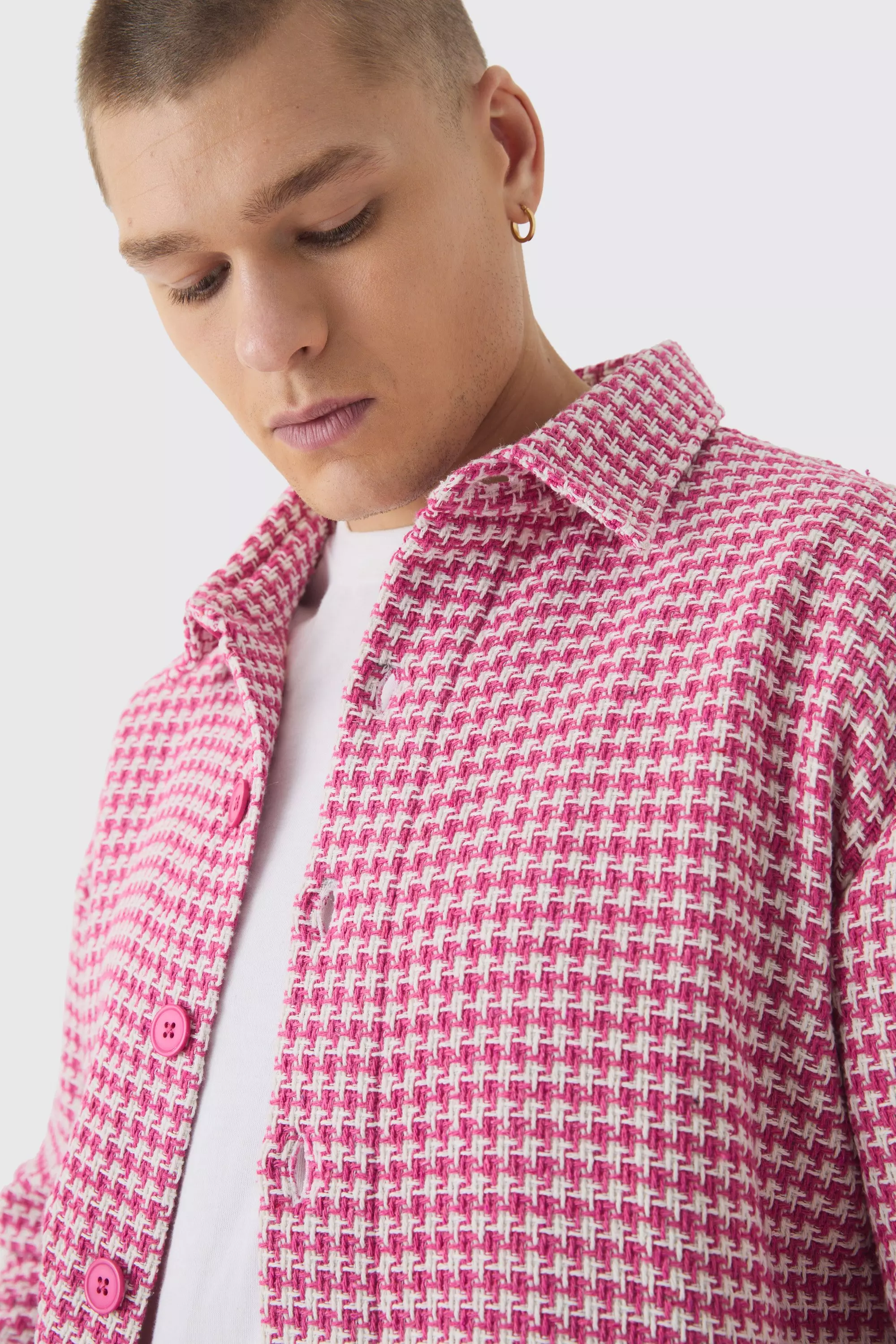 Pink Geruit Bouclé Regular Fit Overhemd alternatieve afbeelding