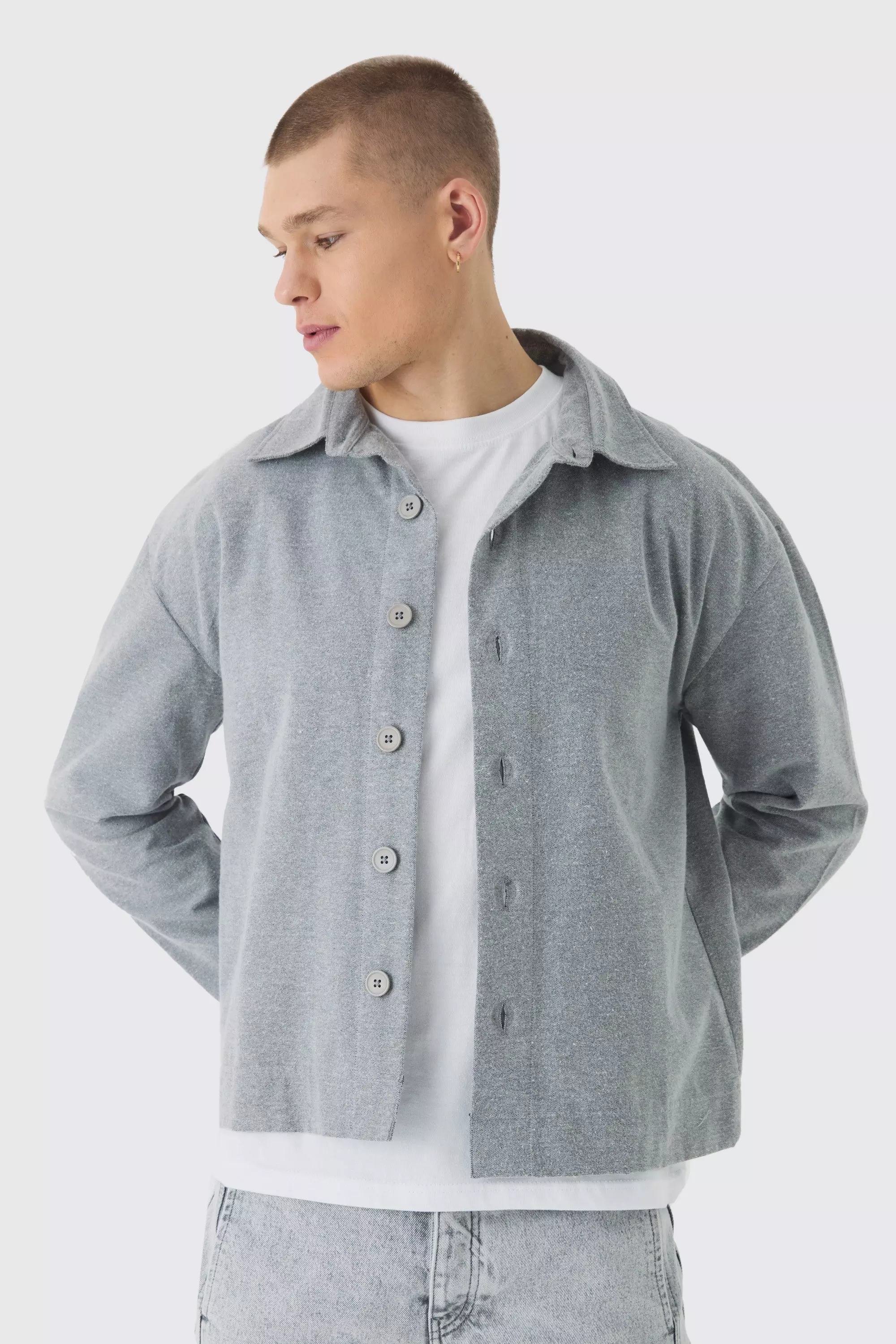 Sovracamicia Regular Fit In Twill Spazzolato, Dark grey immagine alternativa