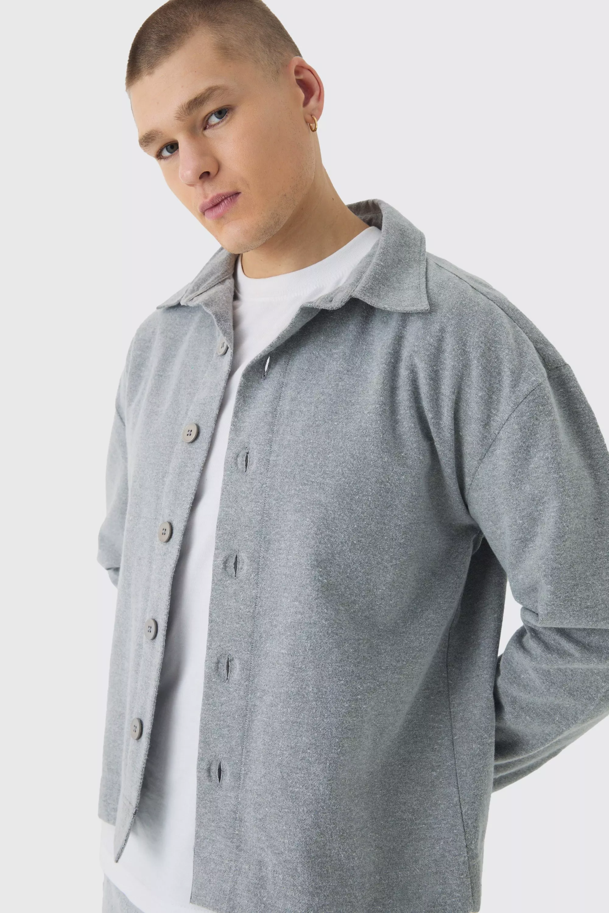 Sovracamicia Regular Fit In Twill Spazzolato, Dark grey immagine alternativa