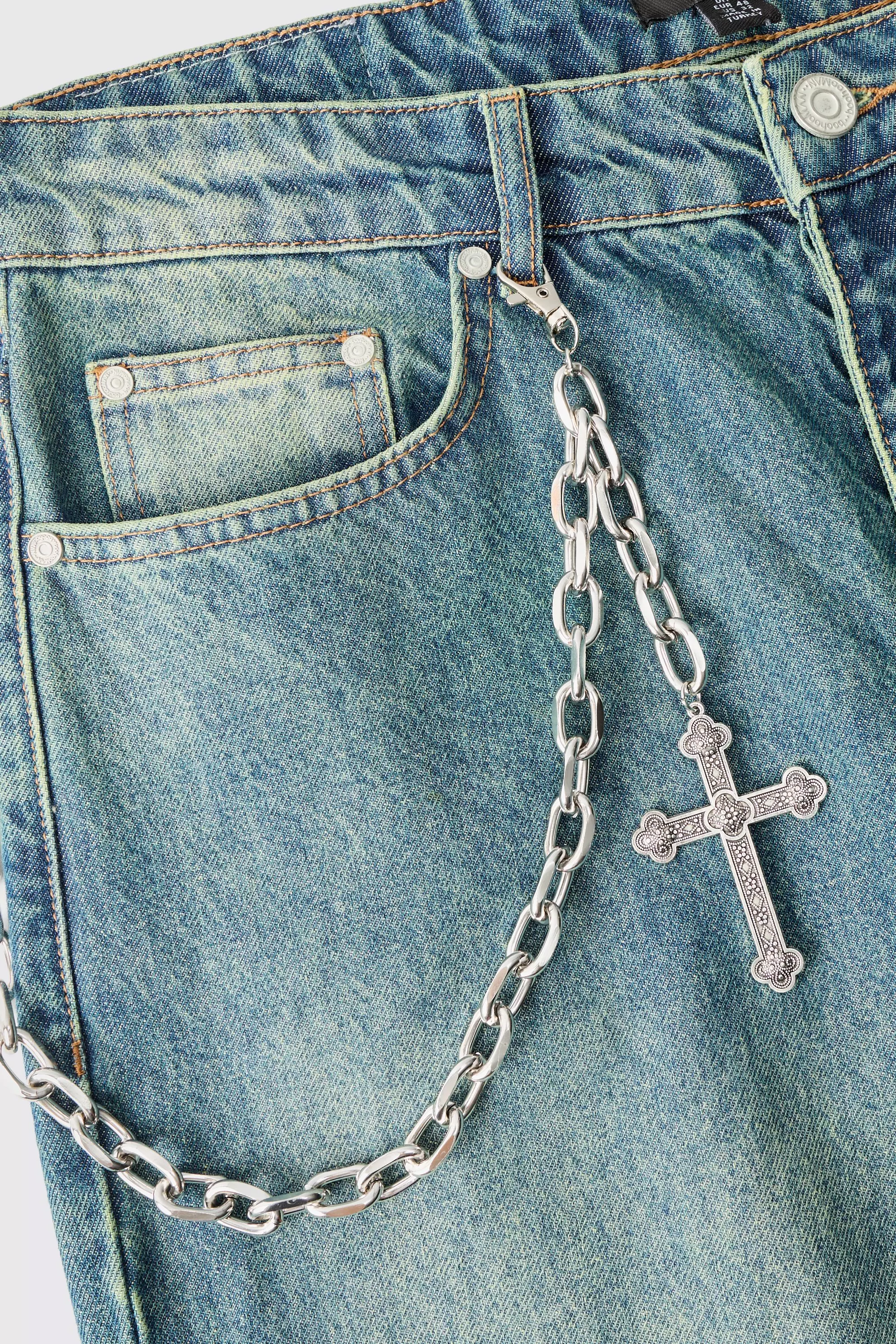 Cross Skull Jean Chain In Silver Silver