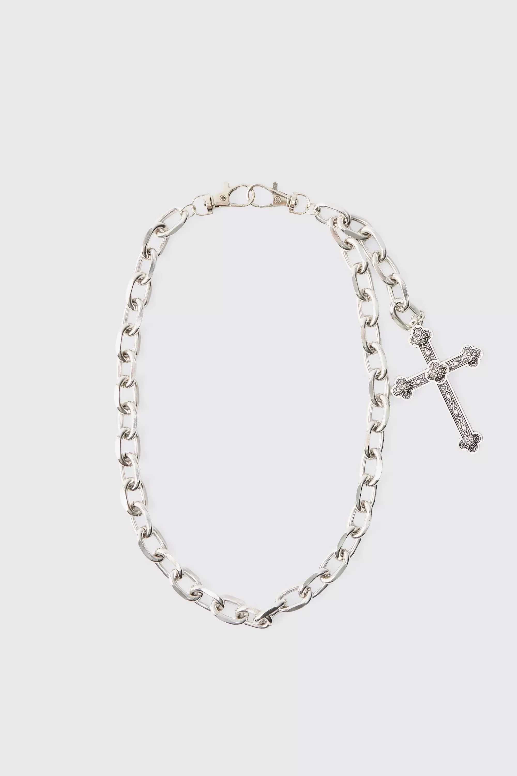 Cross Skull Jean Chain In Silver | boohooMAN USA
