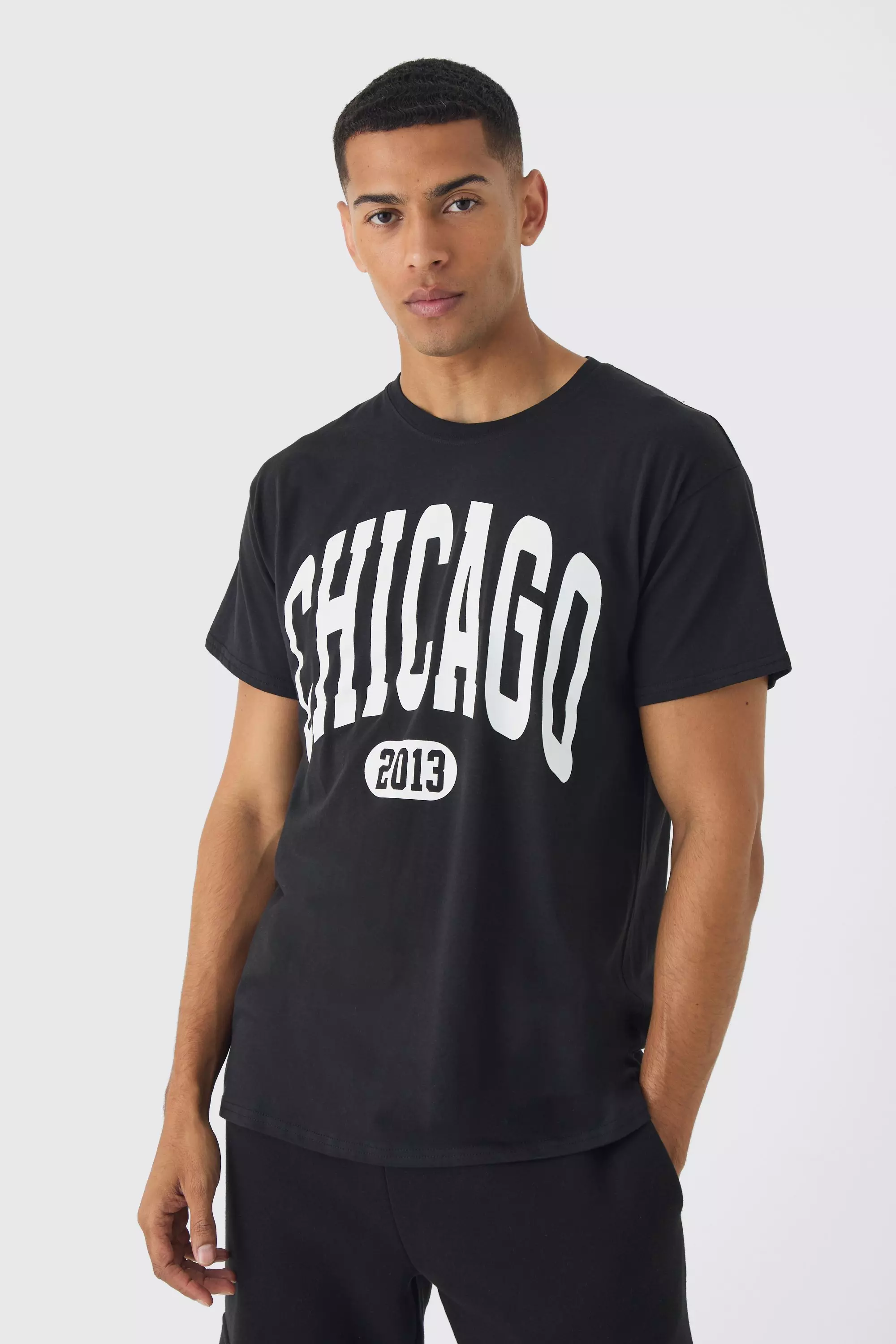 Regular Fit Chicago Varsity Graphic T-Shirt Black