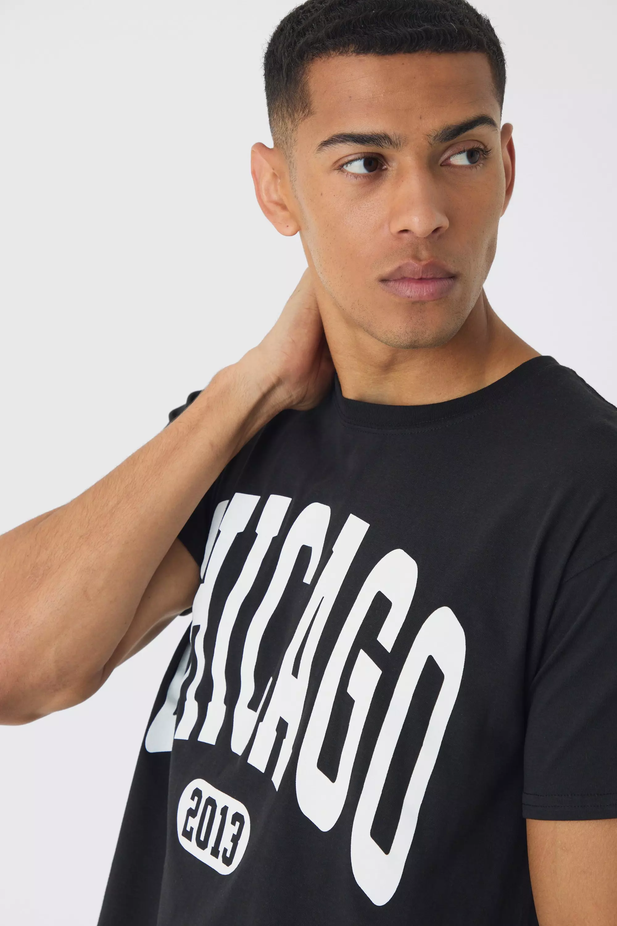 Black Regular Fit Chicago Varsity T-Shirt Met Print alternatieve afbeelding