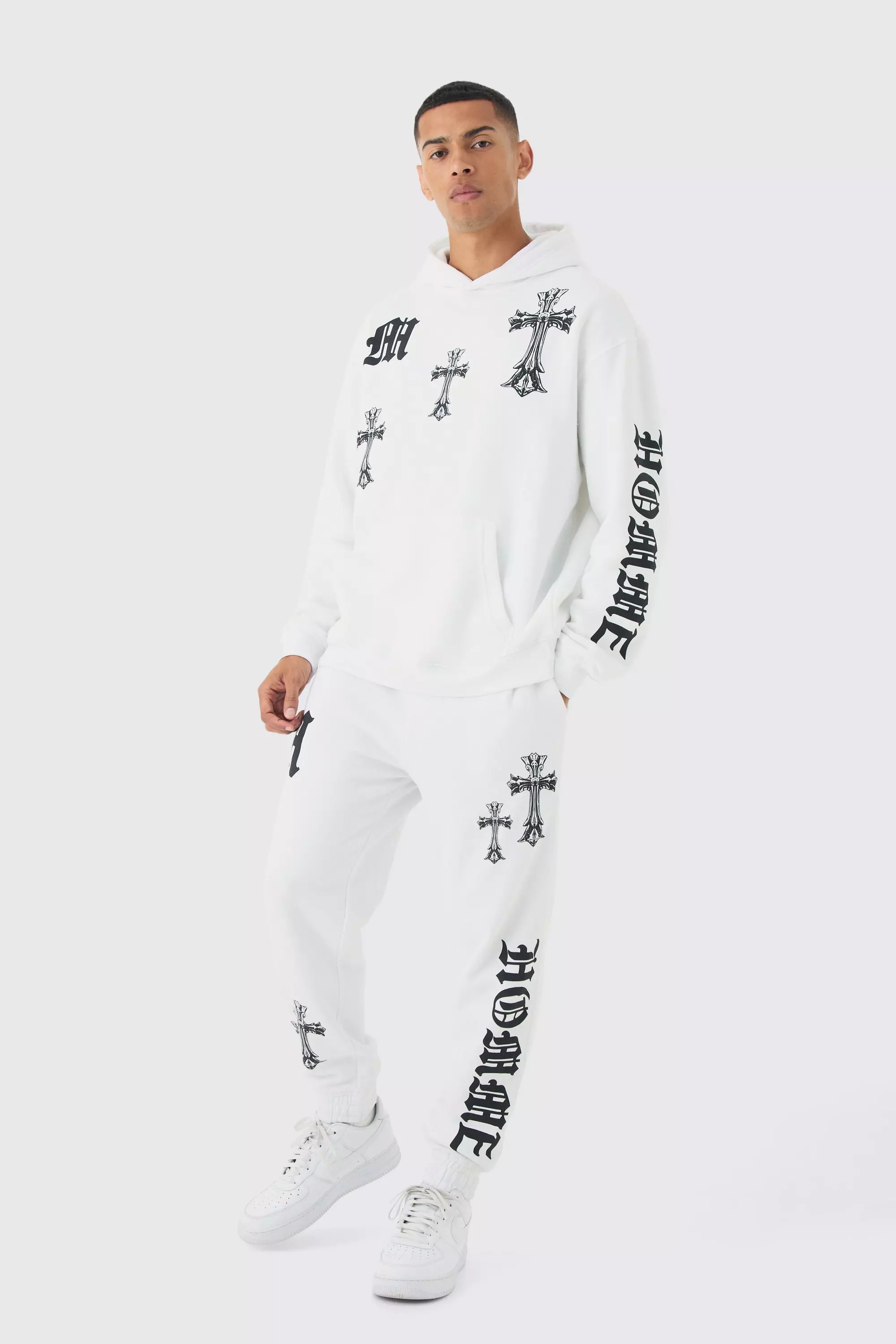 White Oversized Cross Print Tracksuit