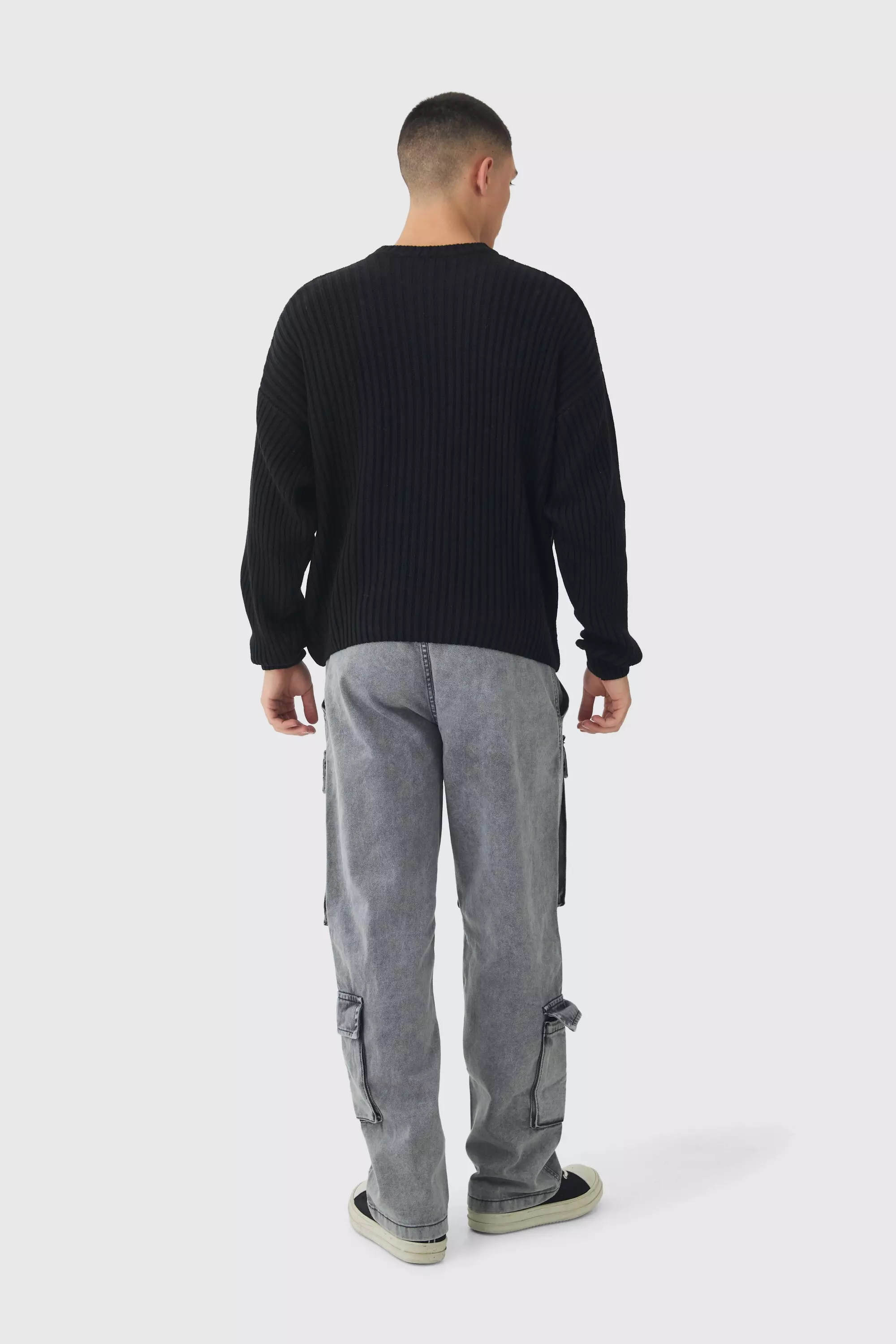 Black Gebreide Baggy Drop Shoulder Trui alternatieve afbeelding
