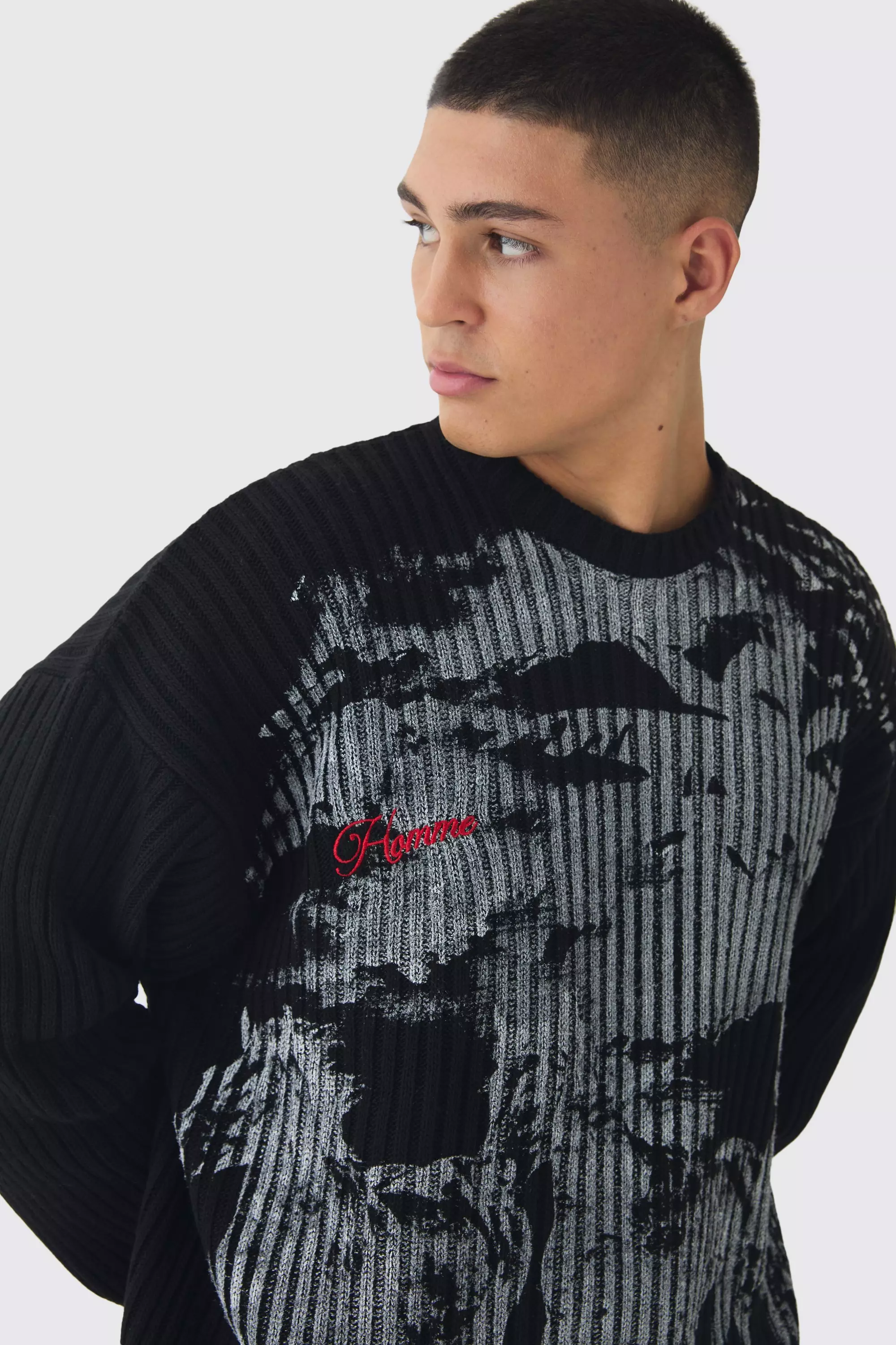 Black Gebreide Baggy Drop Shoulder Trui alternatieve afbeelding