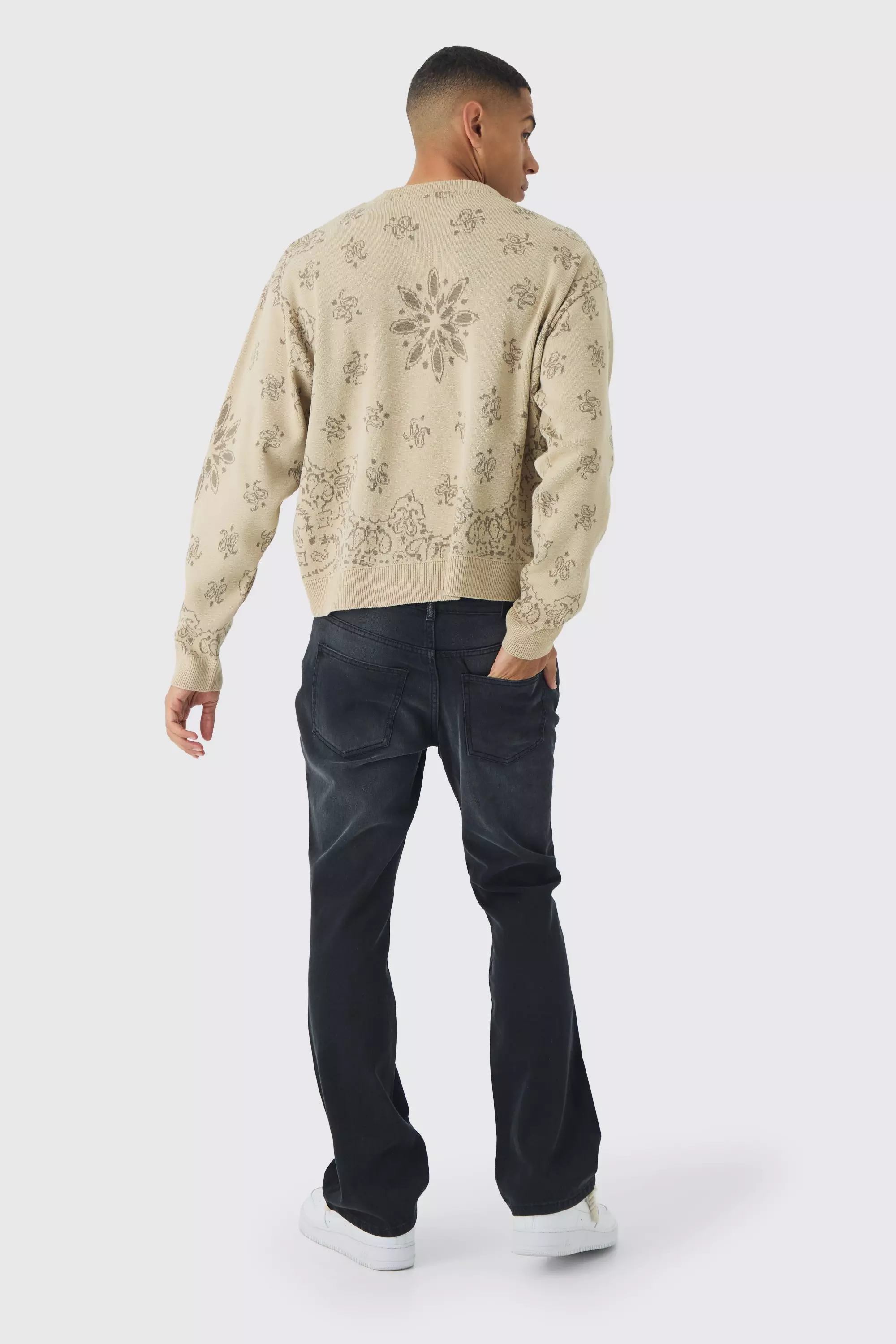 Ecru Oversized Boxy Bandana Print Knitted Jumper alternative image