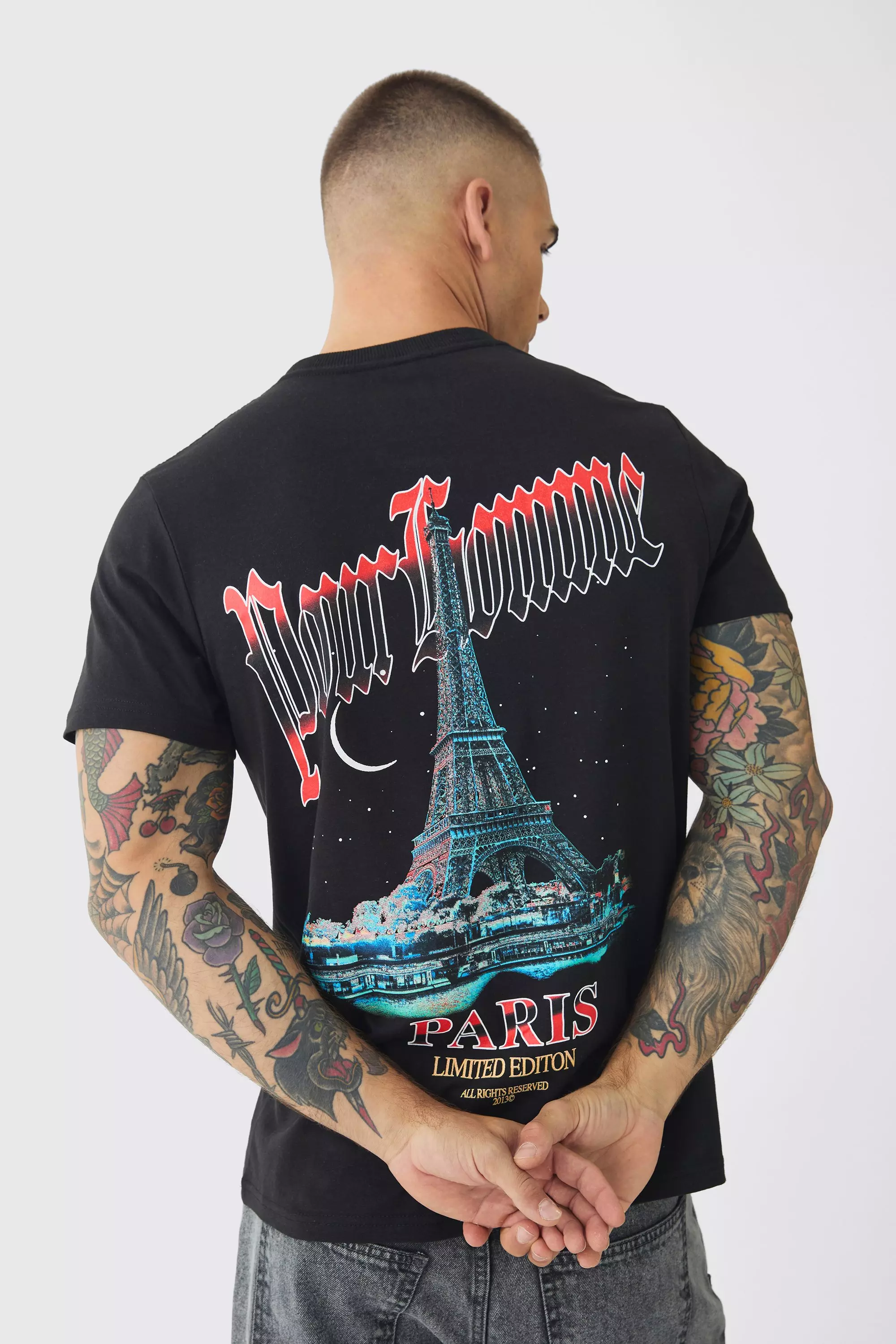 Black Slim Pour Homme Paris Print T-Shirt