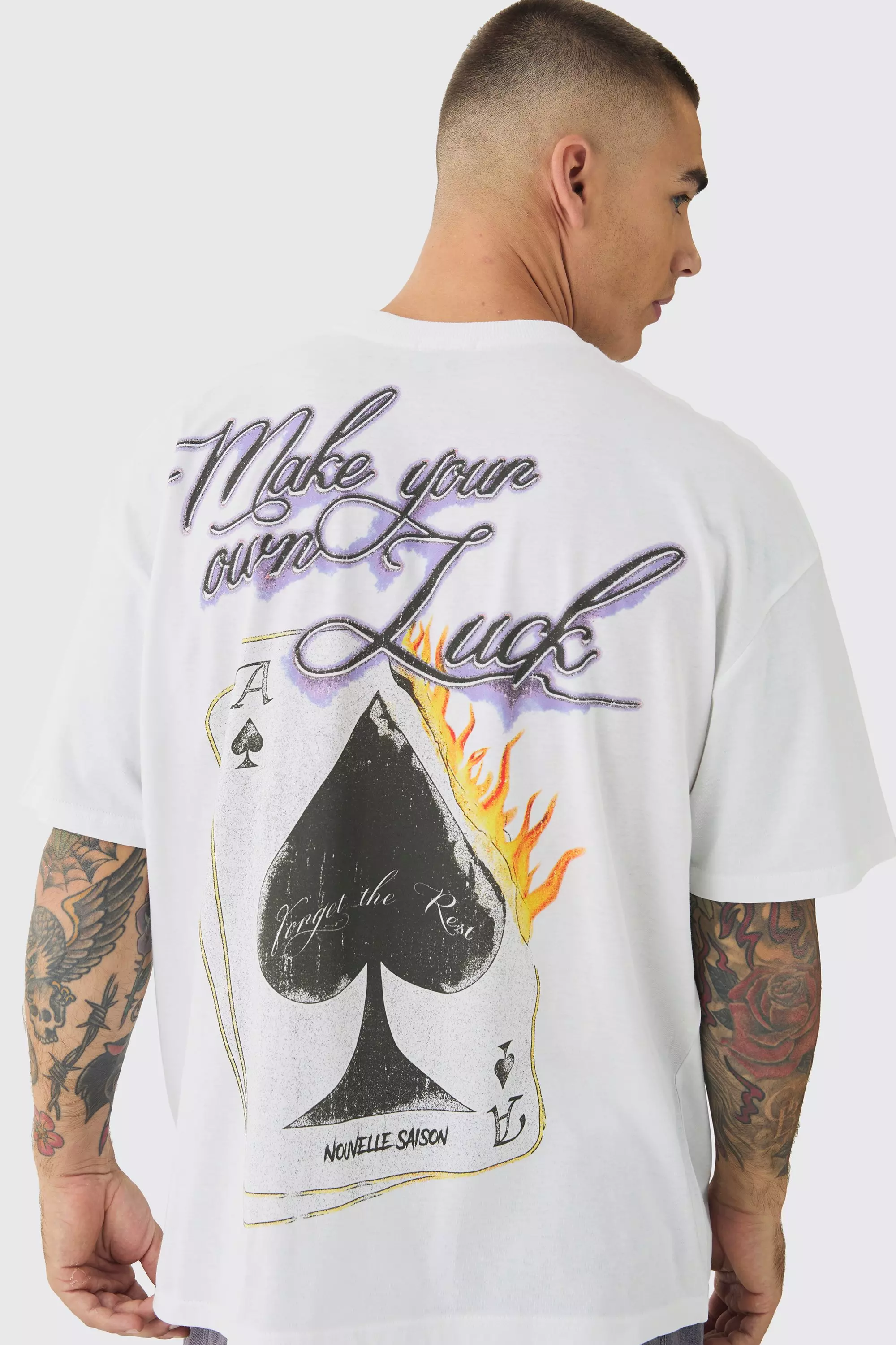 White Oversized Cards Back Print T-Shirt alternative image