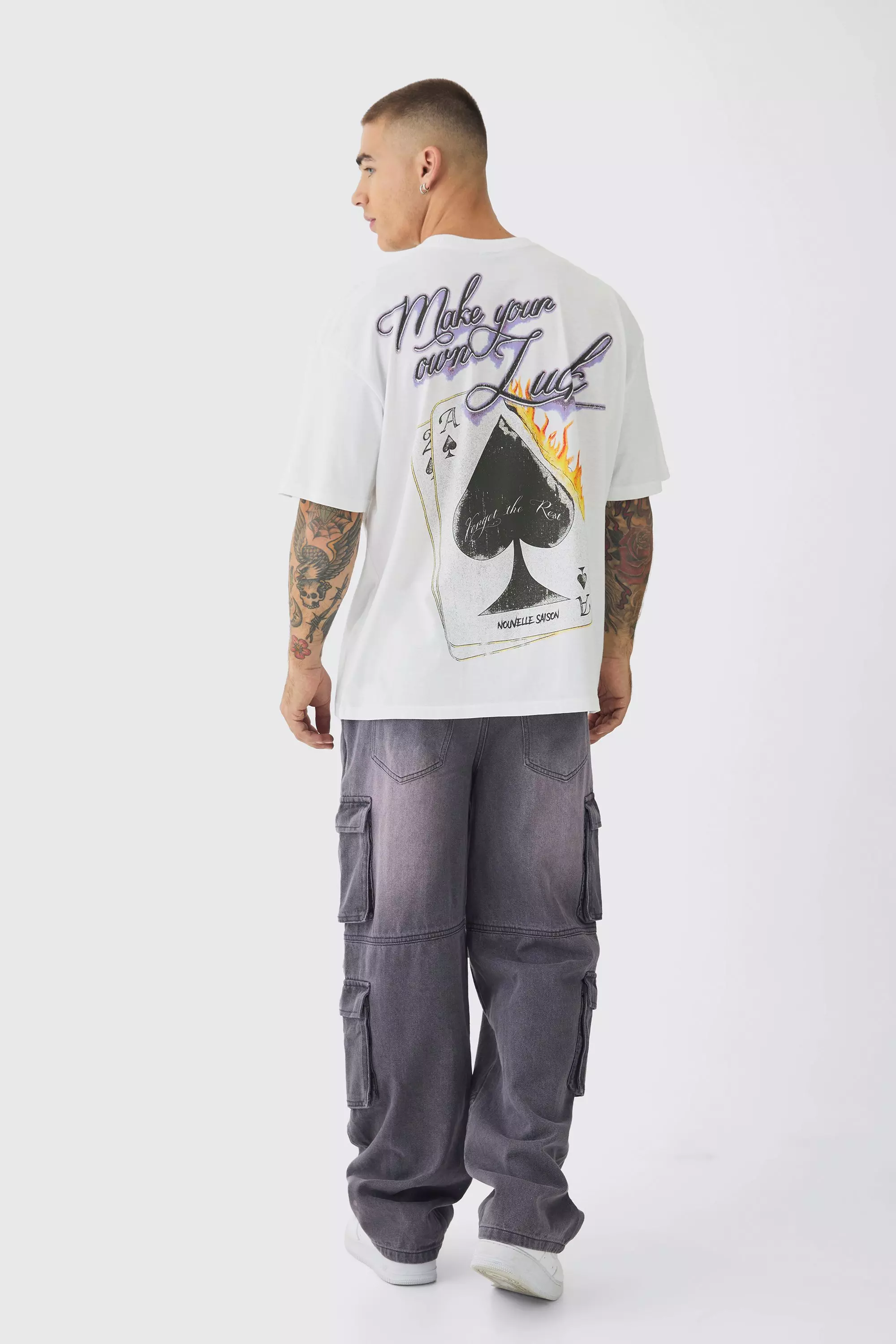 White Oversized Cards Back Print T-Shirt alternative image