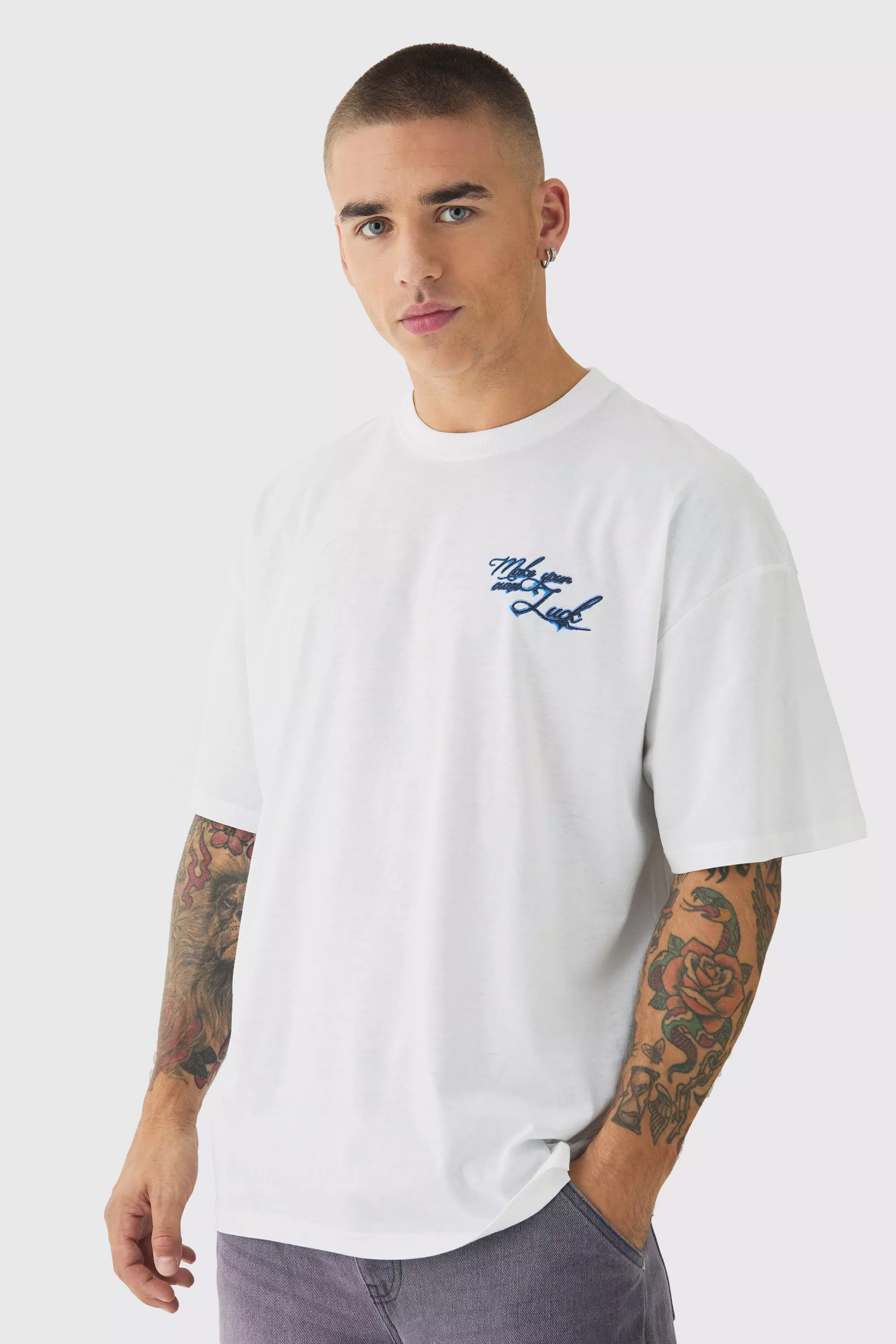 White Oversized Cards Back Print T-Shirt alternative image