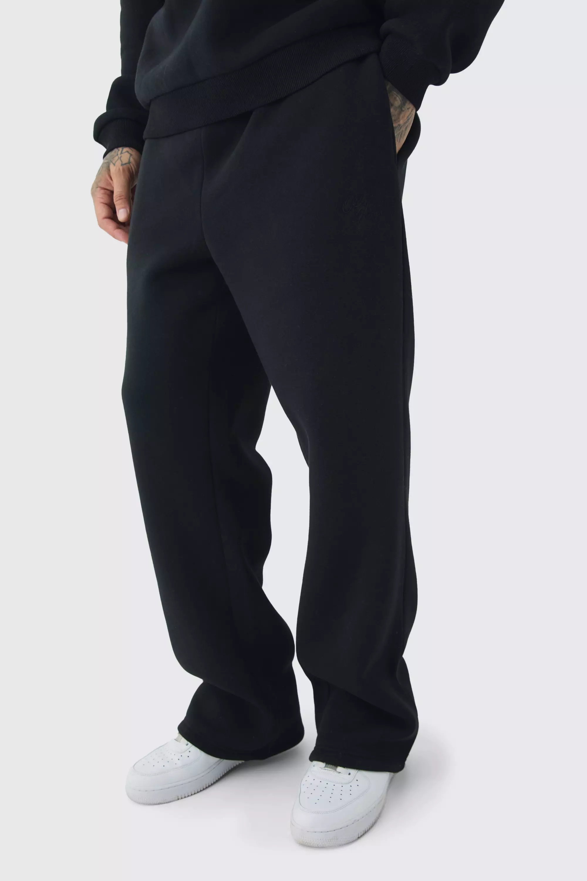 Tall Brushed Back Embroidered Straight Fit Sweatpants Black