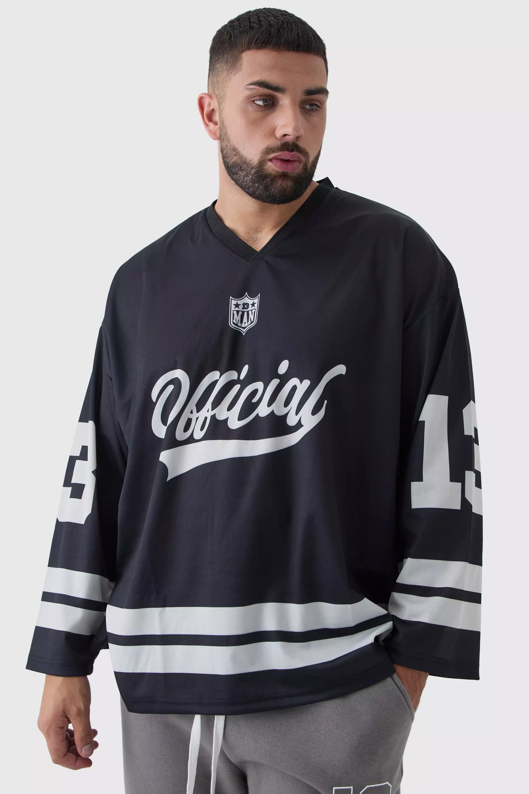 Plus Official 13 Oversized Hockey T-Shirt In Black Black