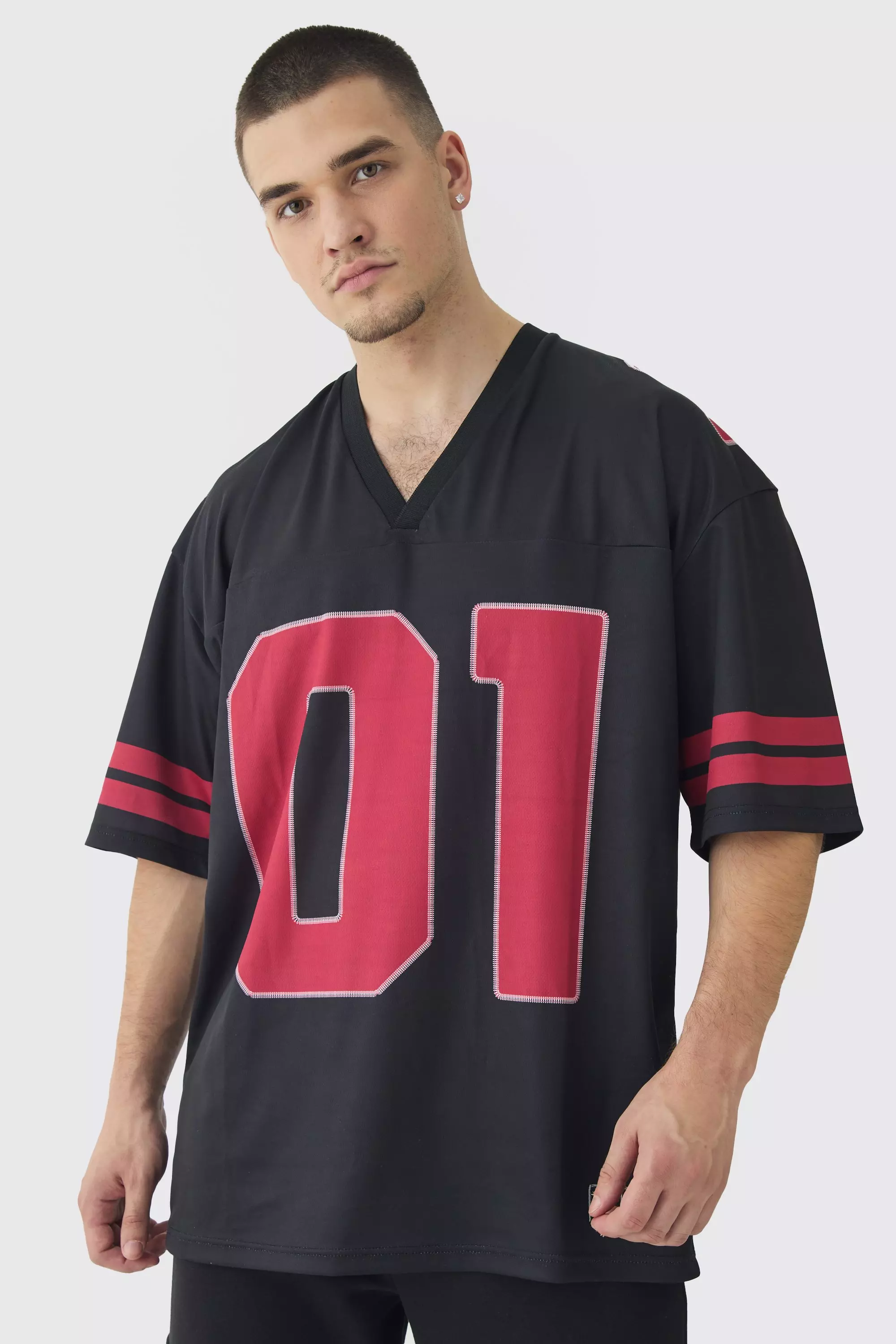 Black Tall Oversized Varsity Mesh Football Top alternative image