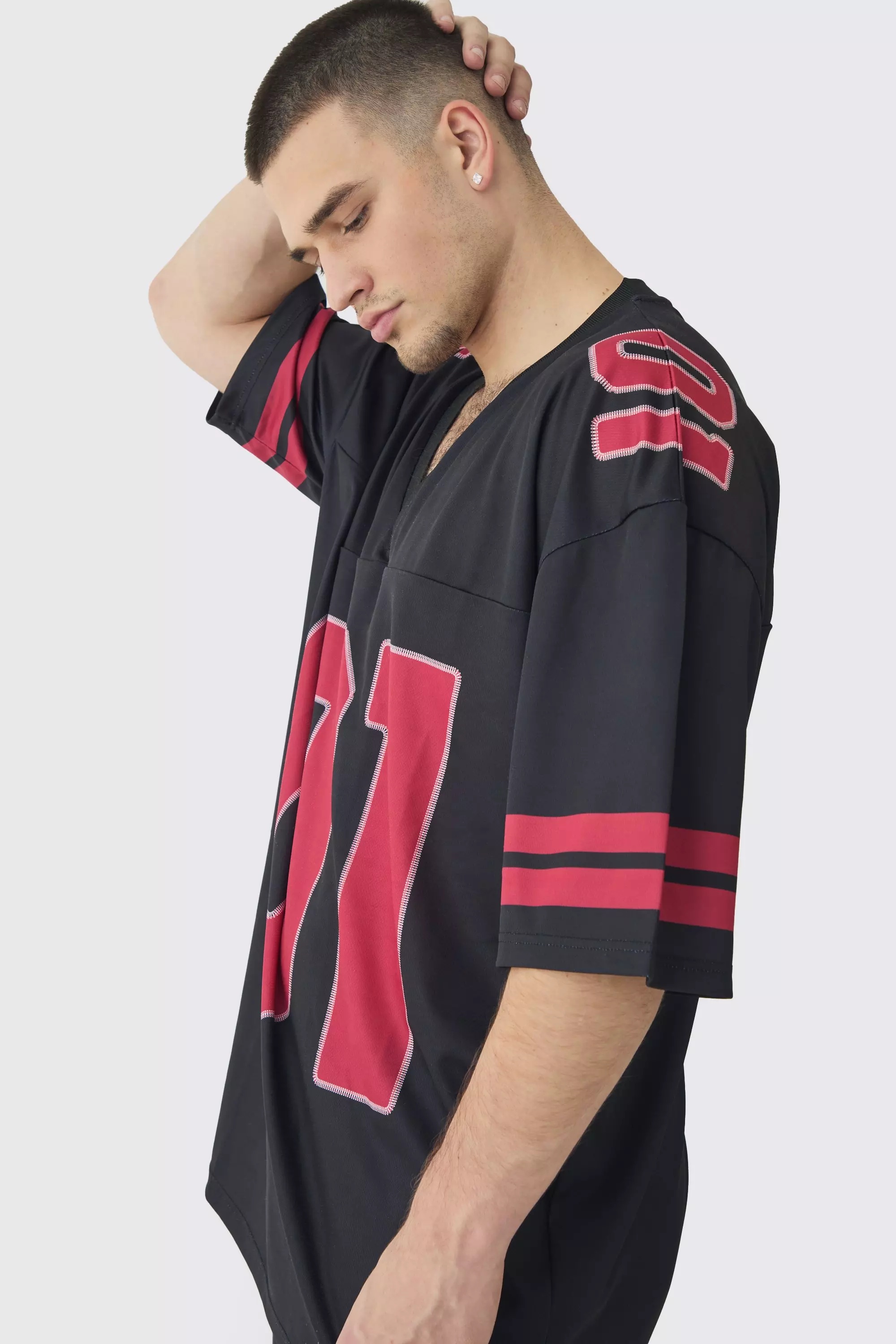 Black Tall Oversized Varsity Mesh Football Top alternative image