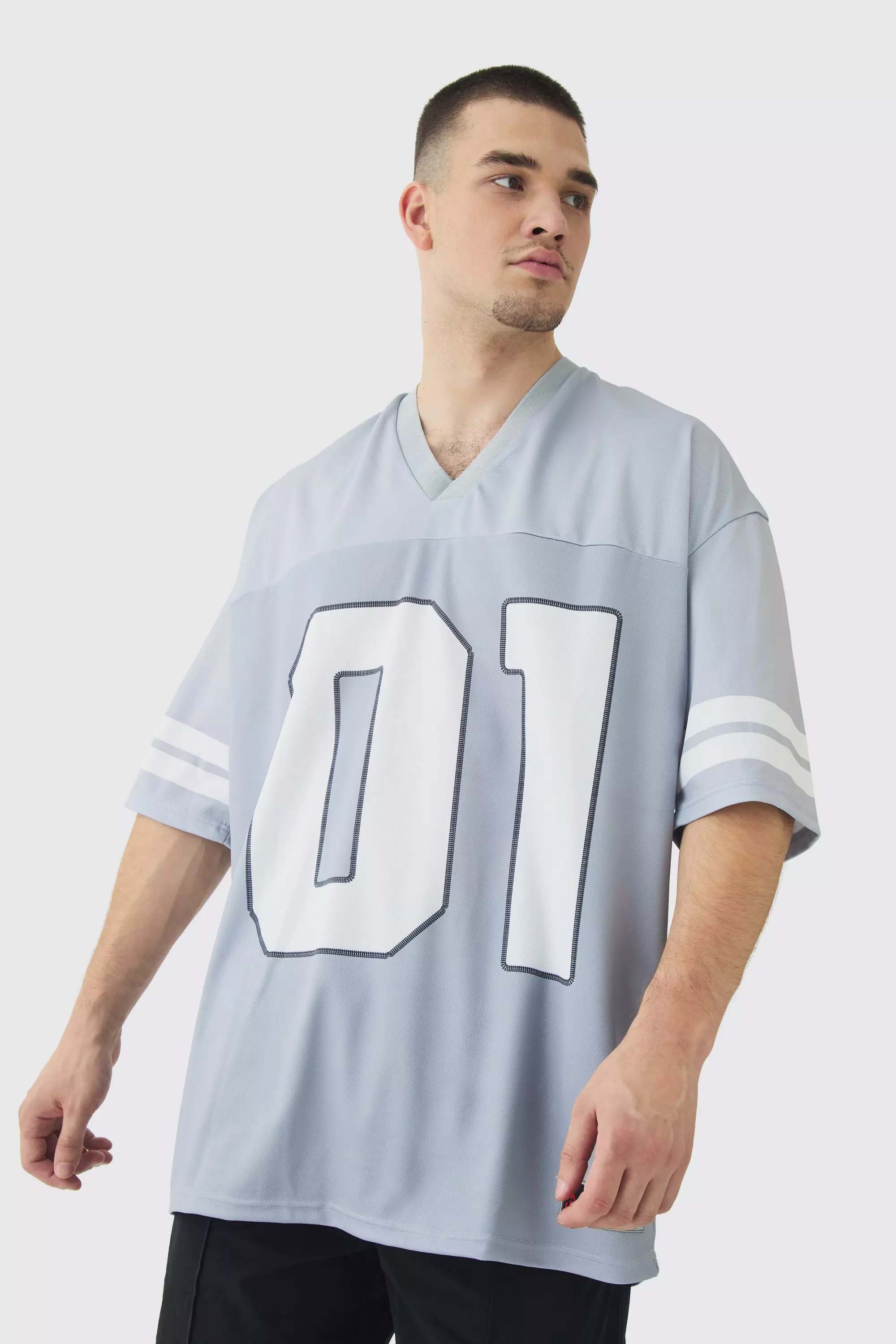 Tall Oversized Varsity Mesh Football Top Grey